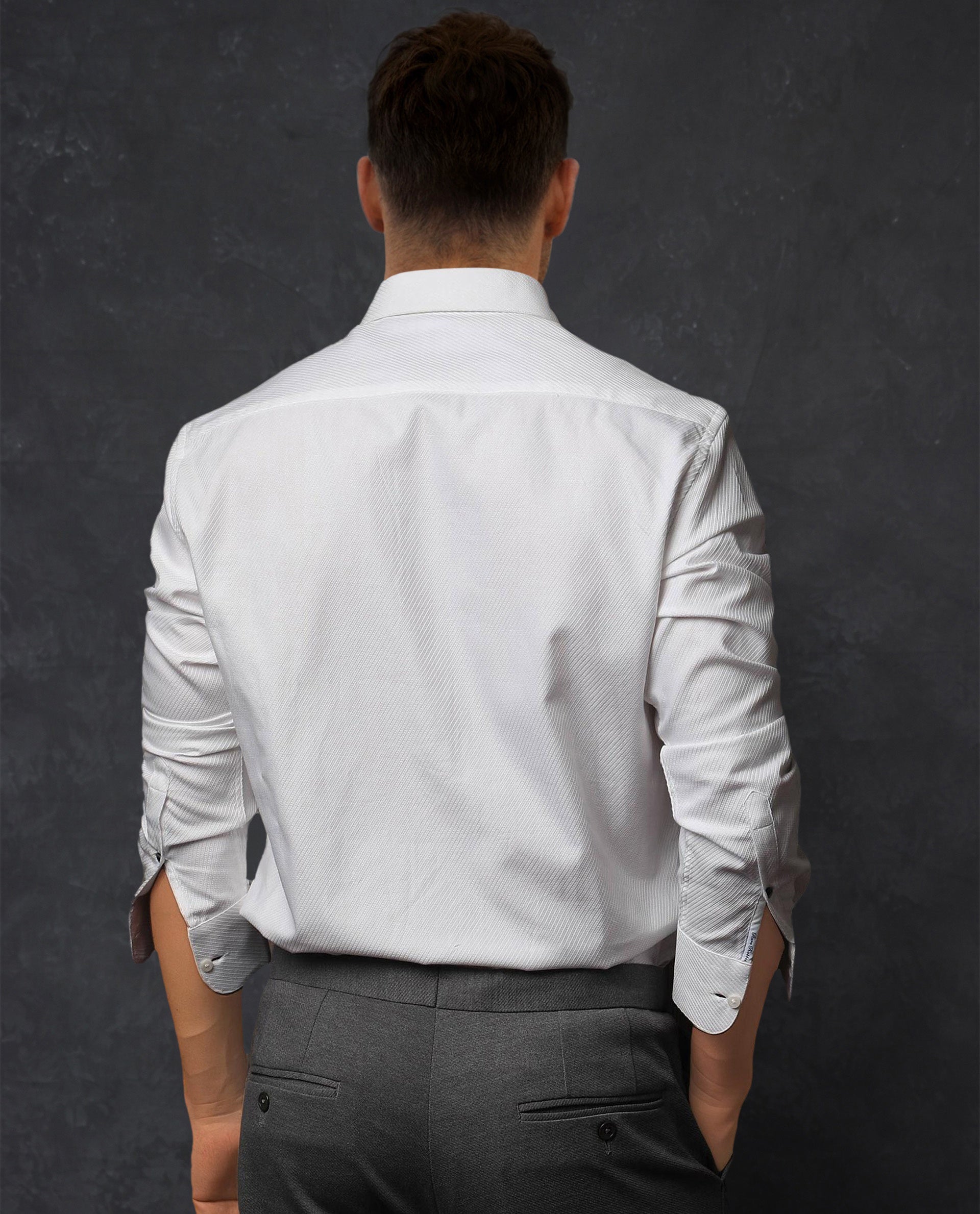 Rare Rabbit Men's Hosa White Cotton Fabric Full Sleeves Stripped Shirt