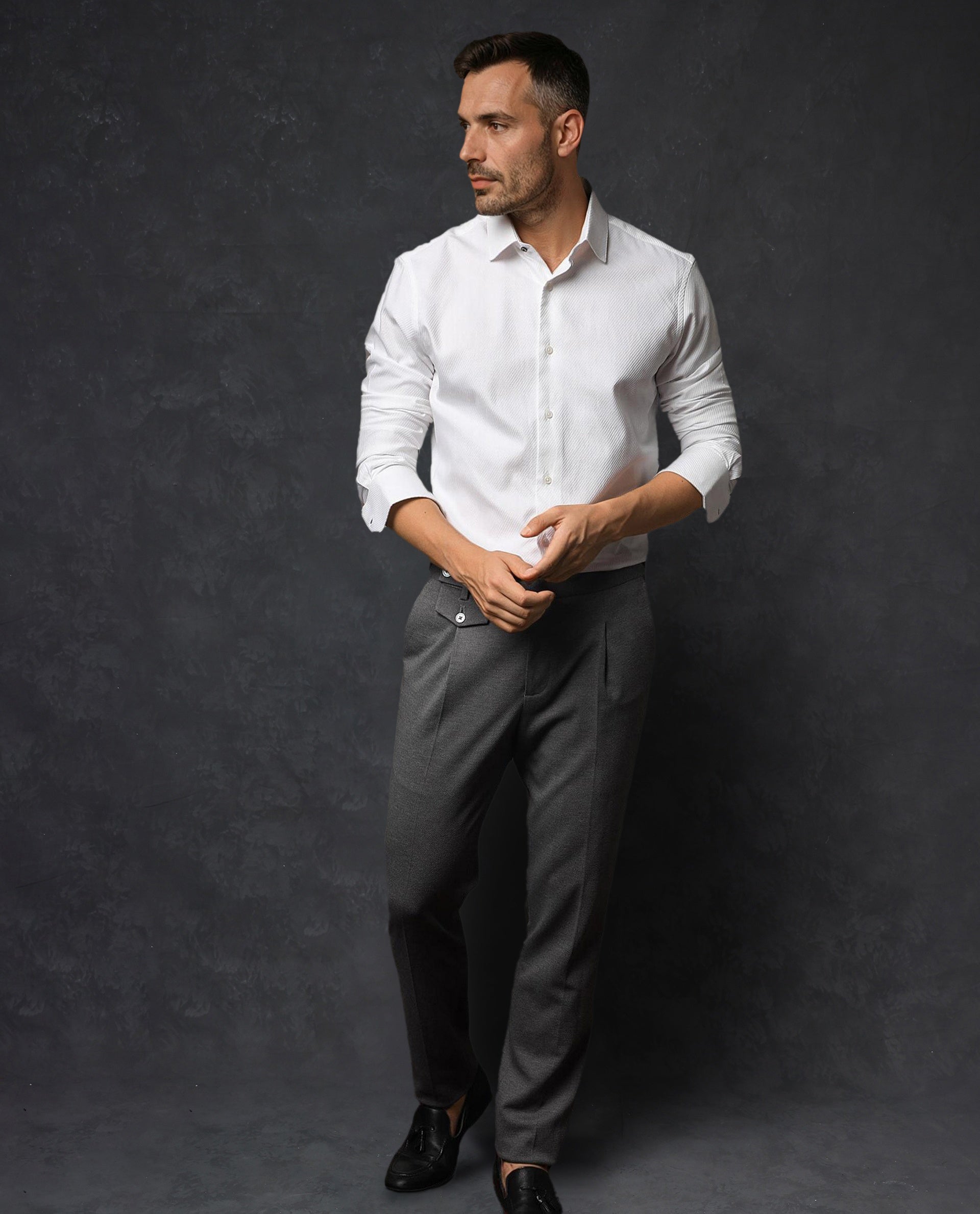 Rare Rabbit Men's Hosa White Cotton Fabric Full Sleeves Stripped Shirt