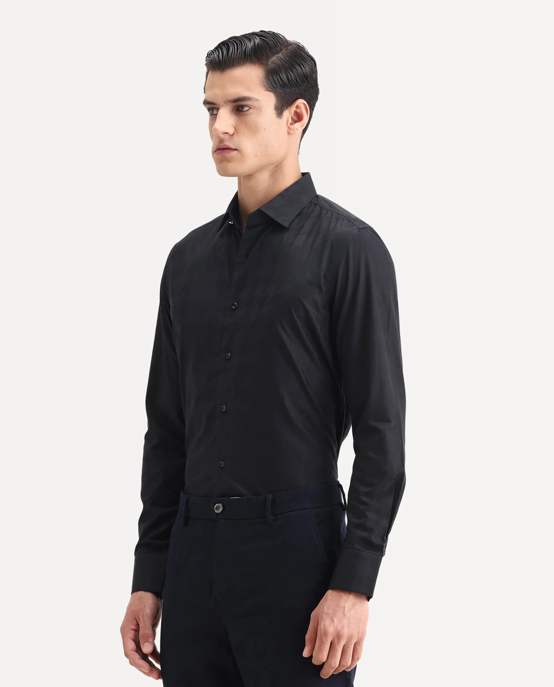 Rare Rabbit Men's Hox Black Cotton Checked Print Regular Fit Full Sleeve Cuban Collar Shirt