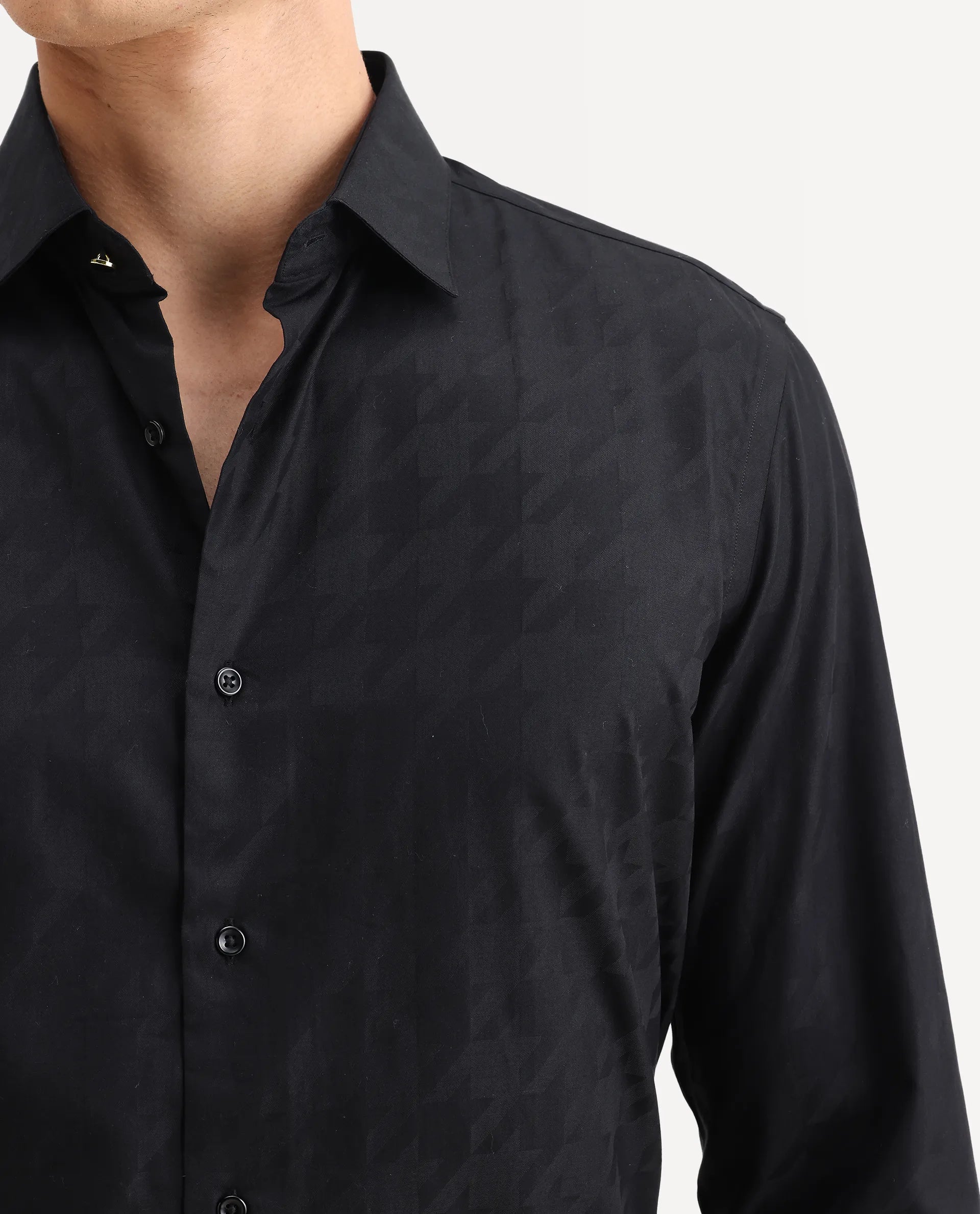 Rare Rabbit Men's Hox Black Cotton Checked Print Regular Fit Full Sleeve Cuban Collar Shirt