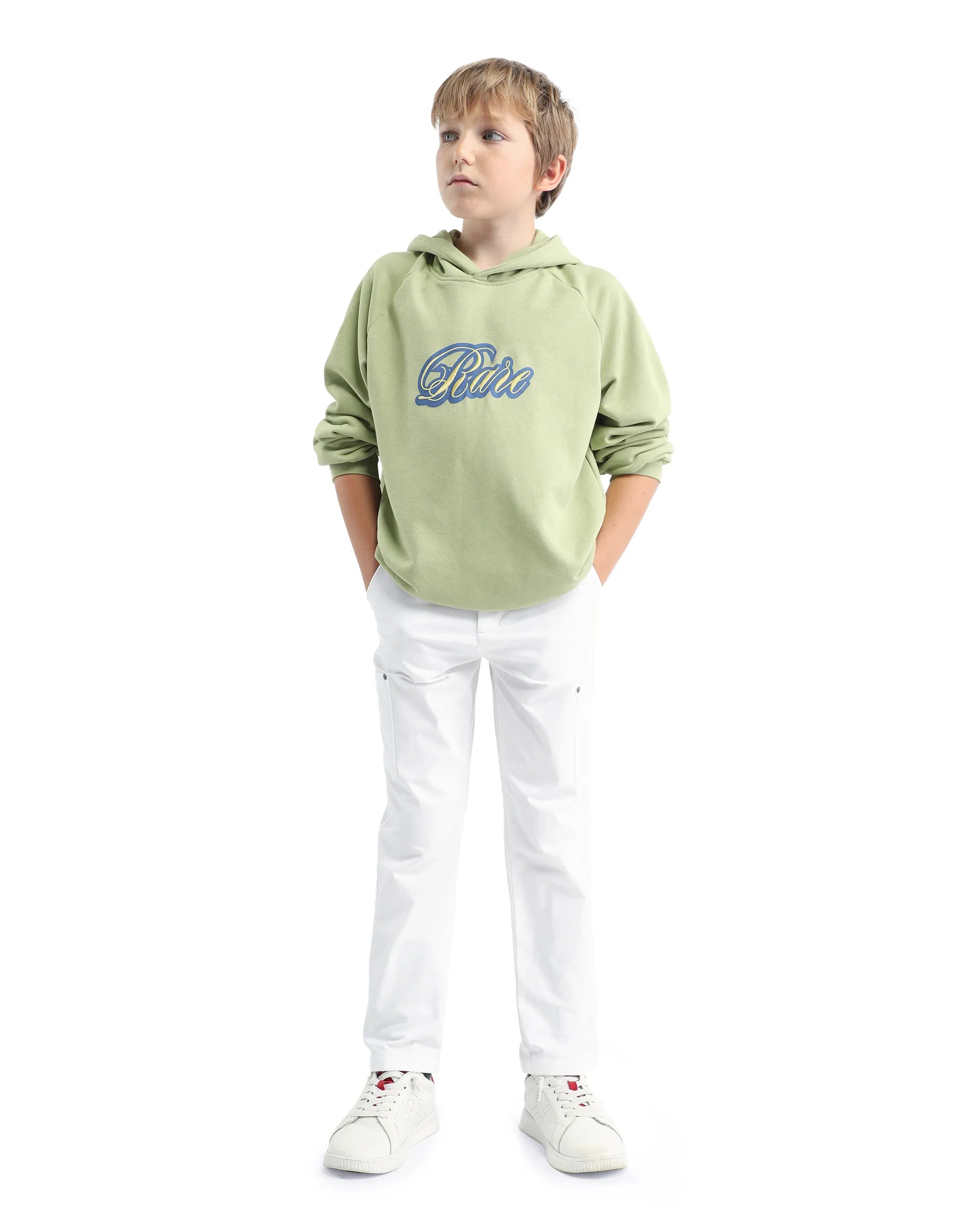 Rare Ones Kids Huck Light Green Cotton Pull On Hooded Neck Full Sleeves Fit Sweatshirt