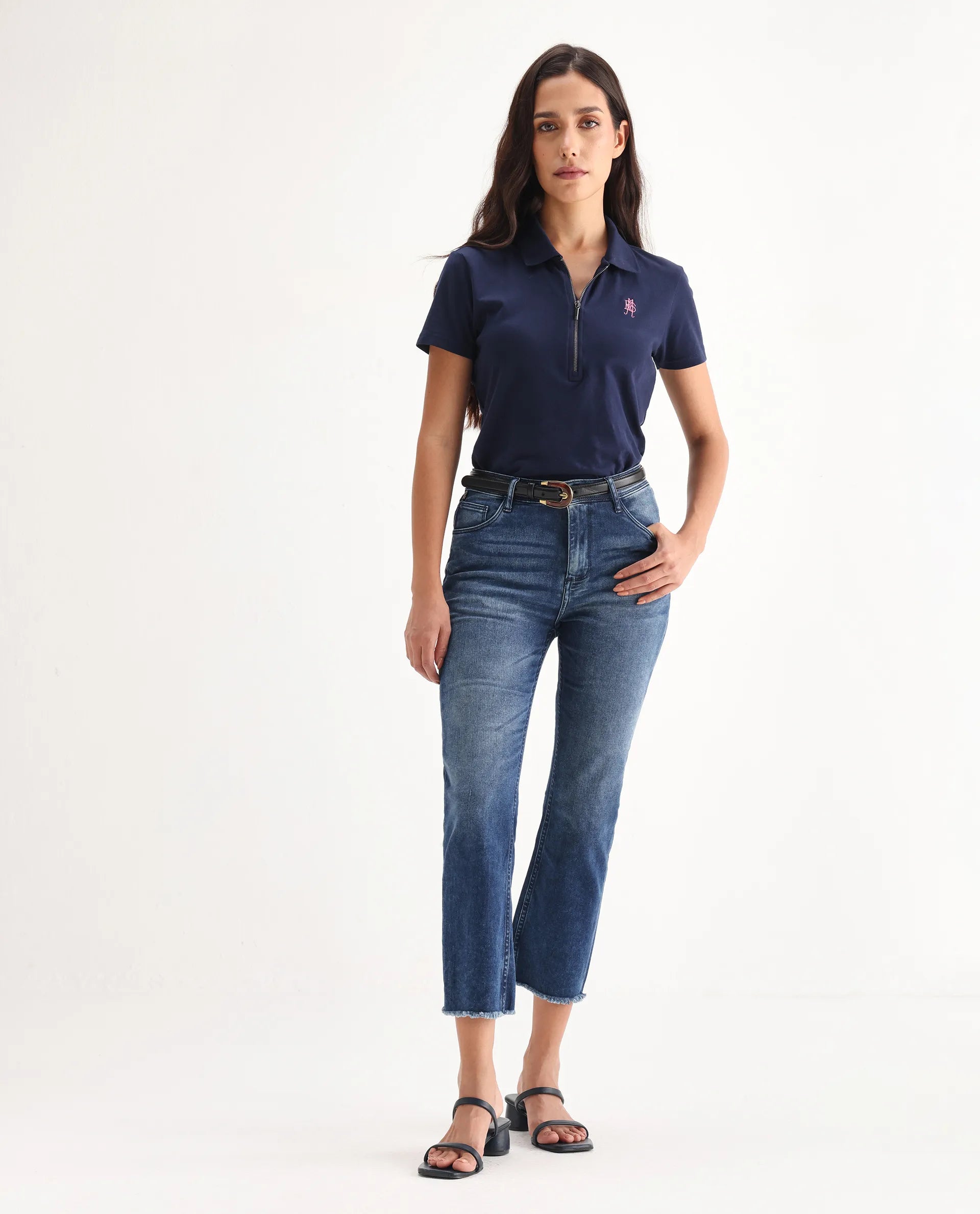 Rareism Women's Slim Fit Denim Cotton Plain Ankle Length Relaxed Fit Jeans