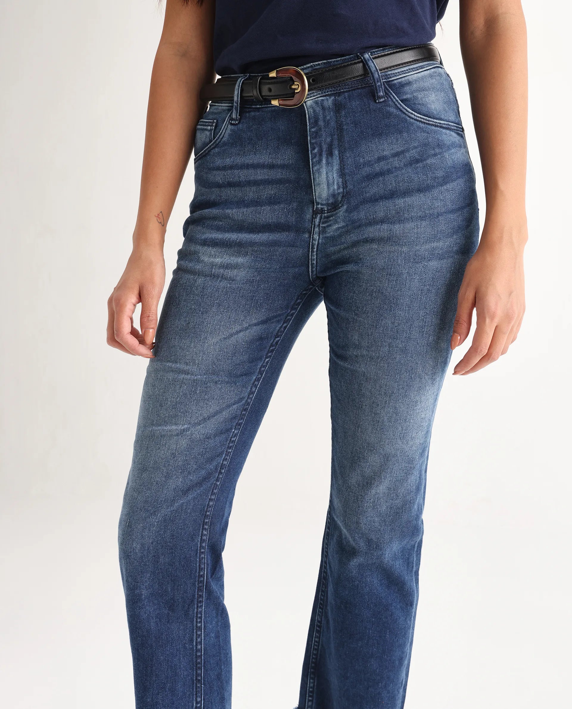 Rareism Women's Slim Fit Denim Cotton Plain Ankle Length Relaxed Fit Jeans