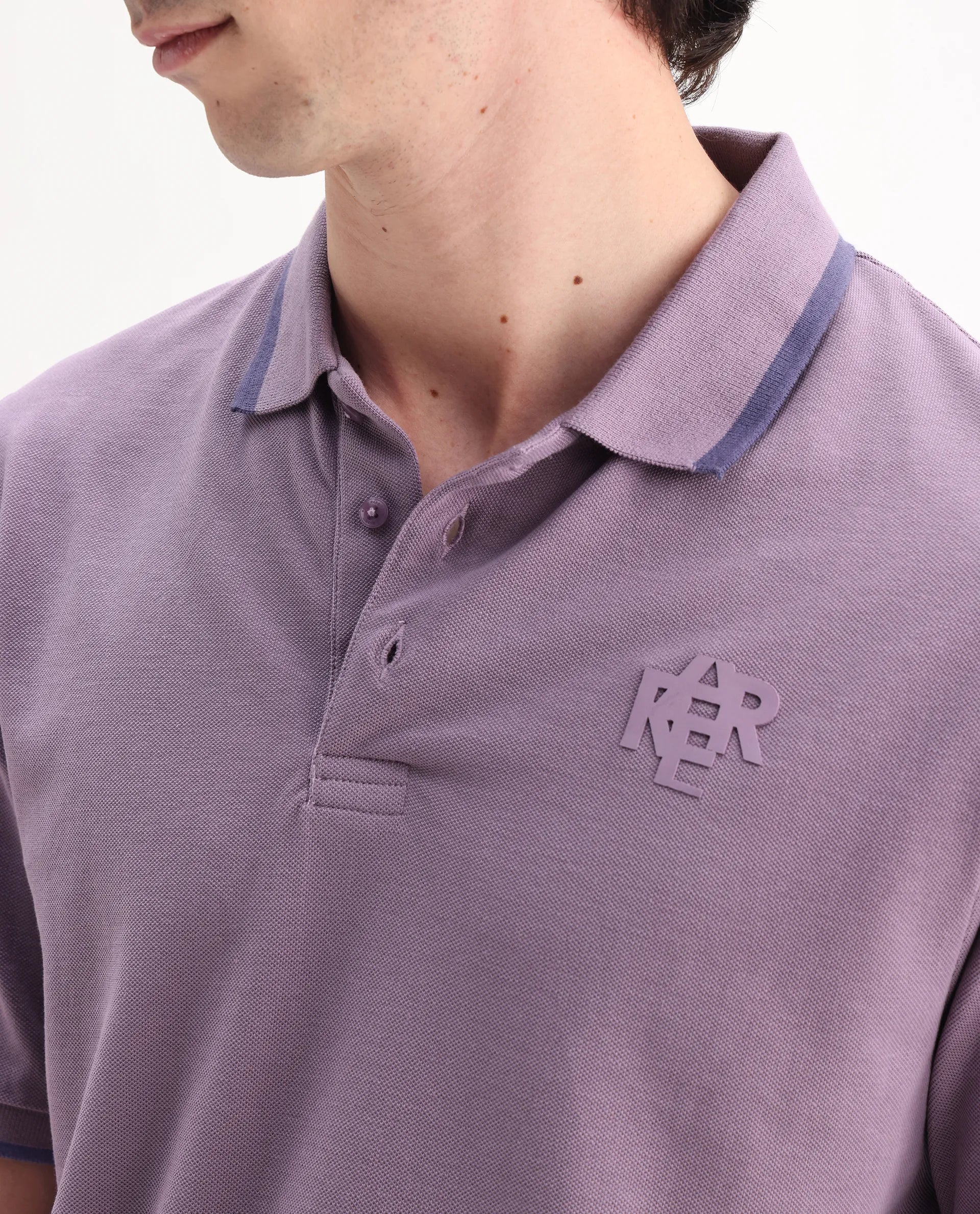 Rare Rabbit Men's Hux Dusky Purple Cotton Plain Regular Fit Half Sleeve Polo