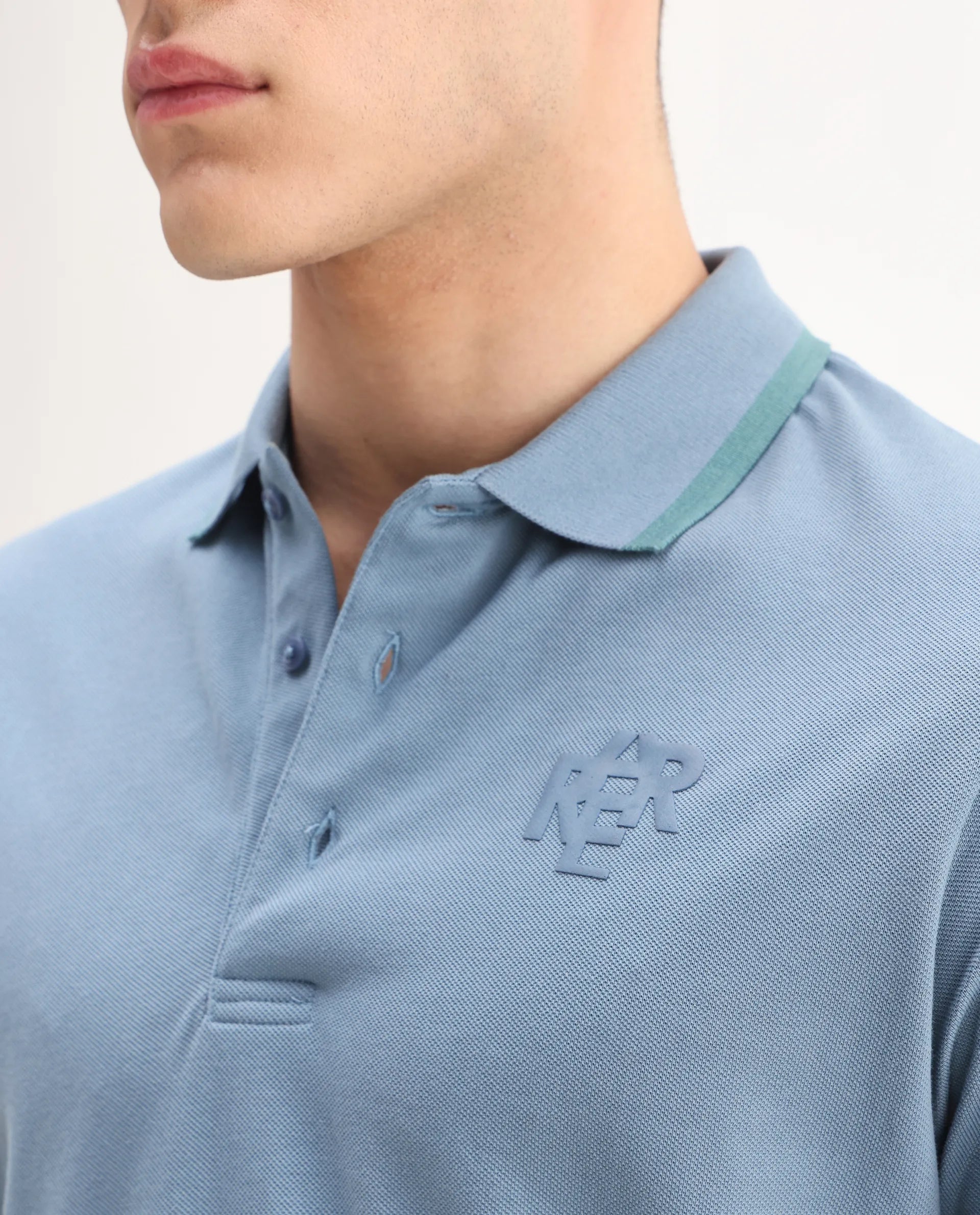 Rare Rabbit Men's Hux Dusky Teal Cotton Plain Regular Fit Half Sleeve Polo