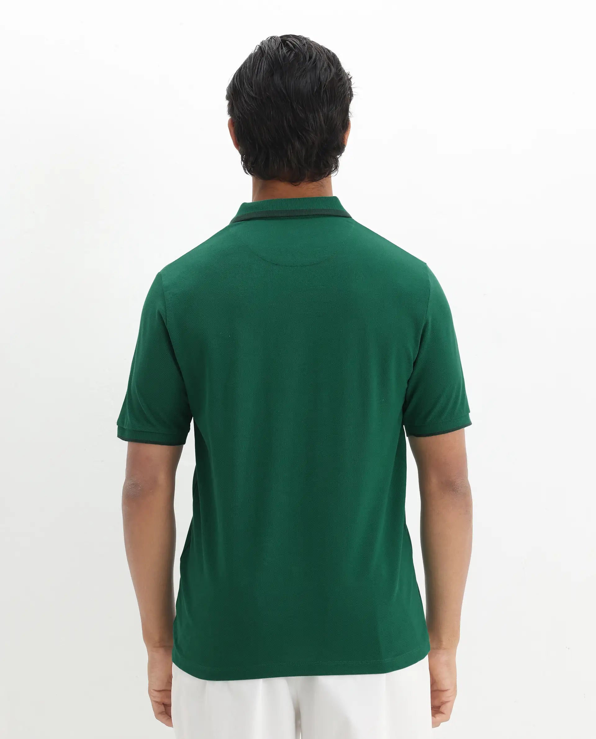 Rare Rabbit Men's Hux Green Cotton Plain Regular Fit Half Sleeve Polo