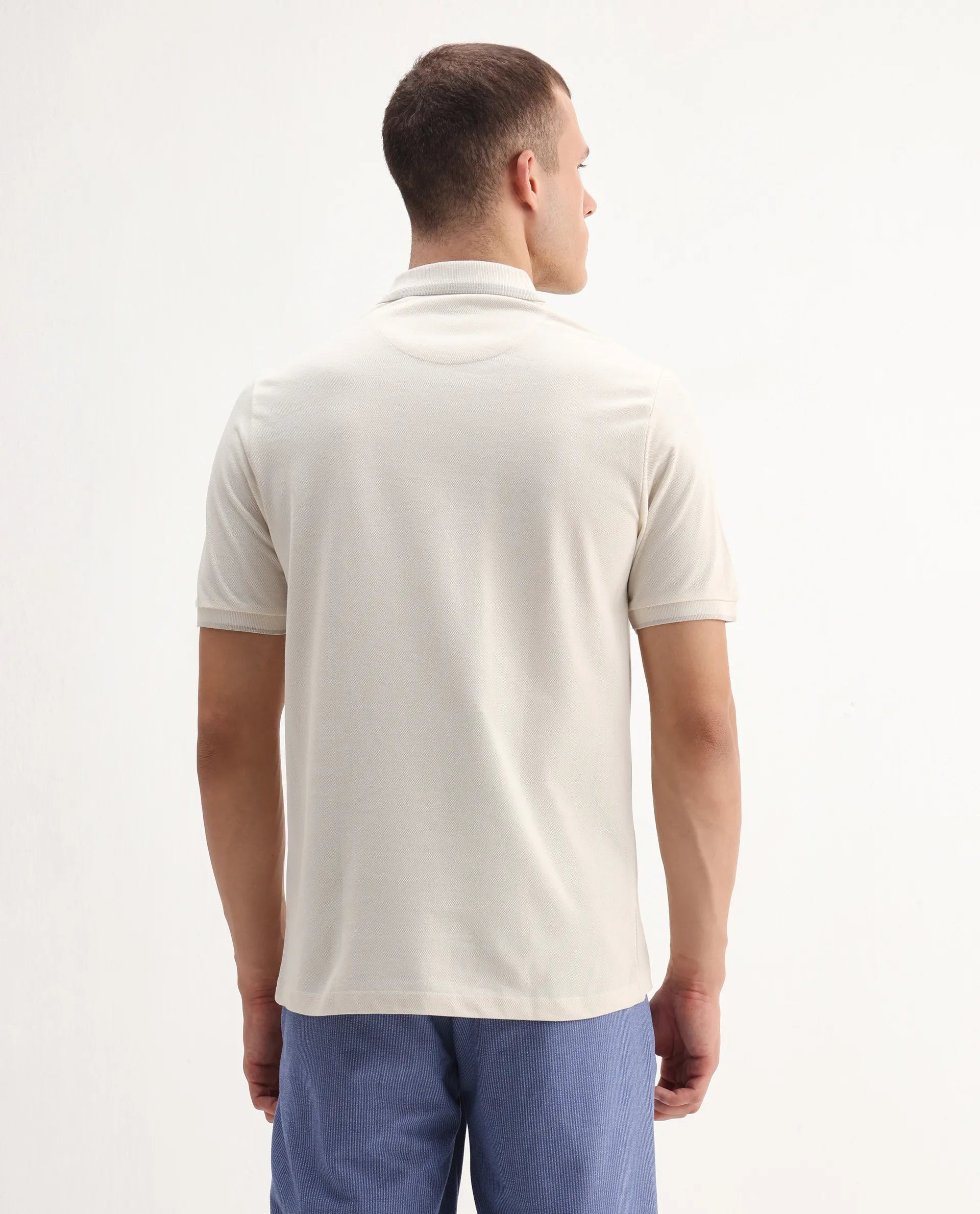 Rare Rabbit Men's Hux Pastel Yellow Cotton Plain Regular Fit Half Sleeve Polo