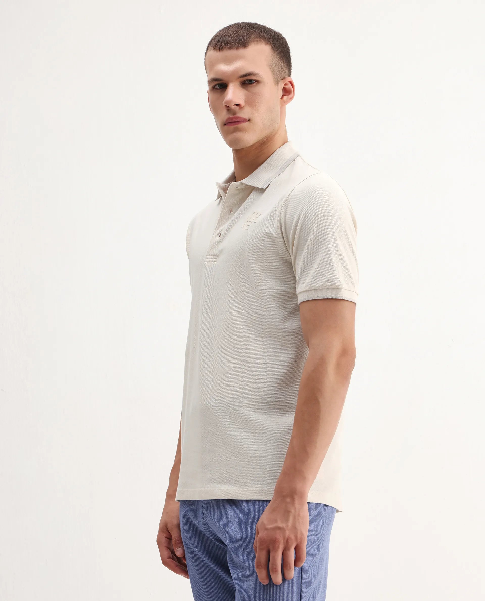 Rare Rabbit Men's Hux Pastel Yellow Cotton Plain Regular Fit Half Sleeve Polo