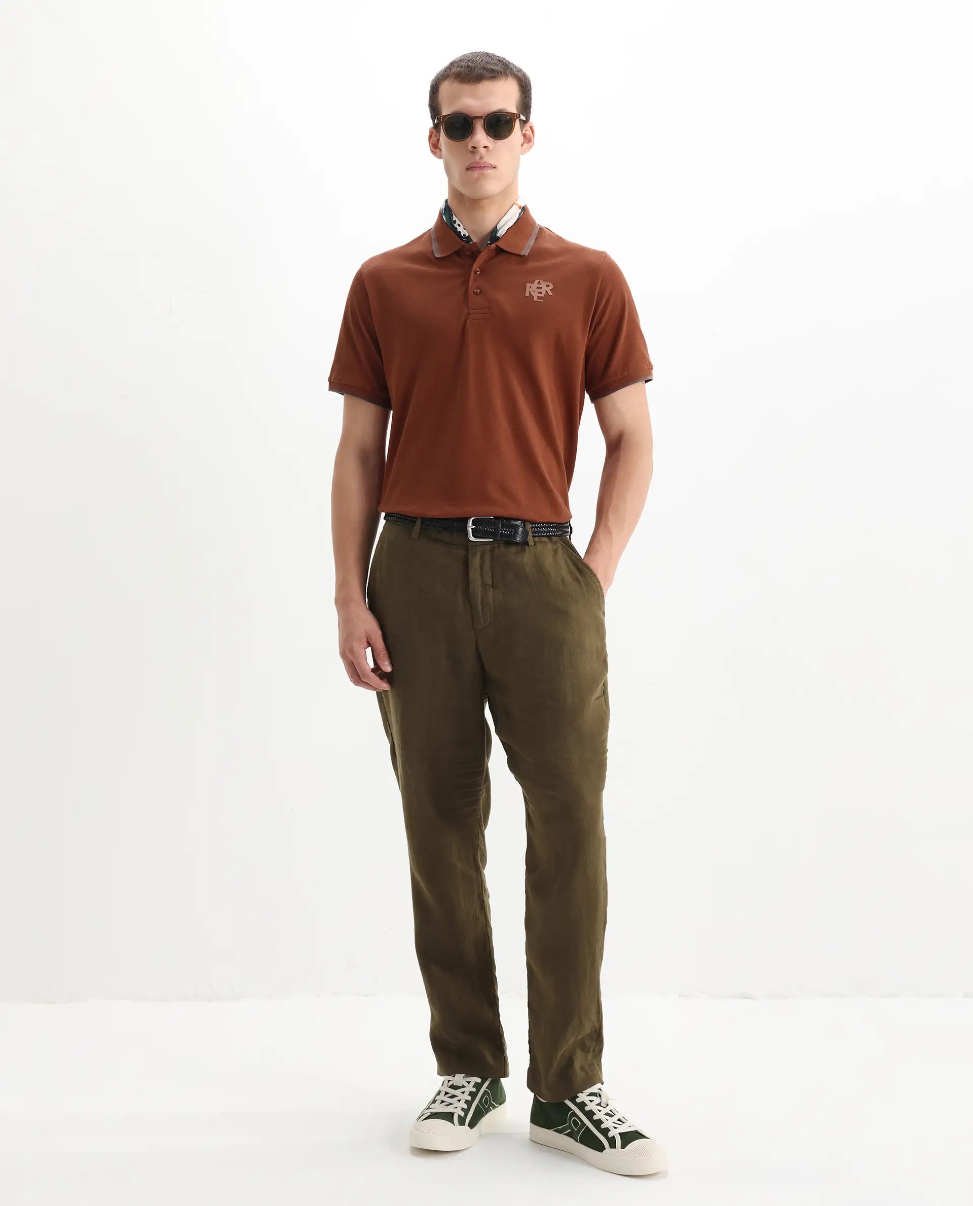 Rare Rabbit Men's Cotton Plain Regular Fit Half Sleeve Polo