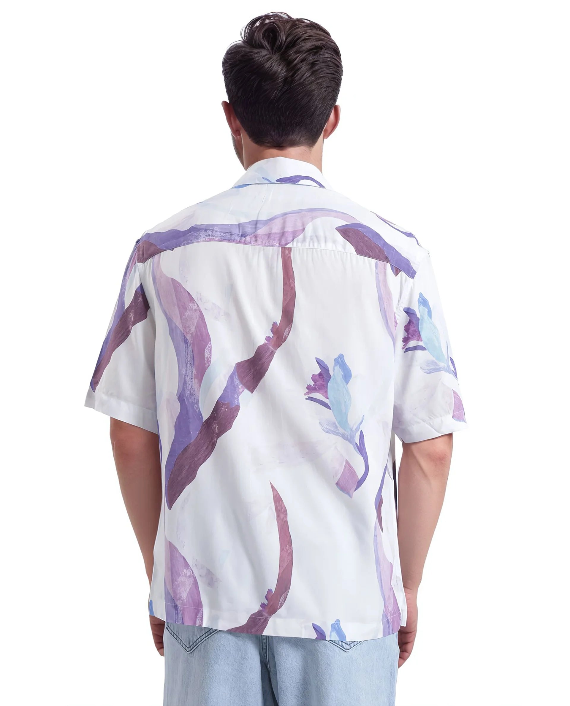 Rare Rabbit Men Hydra White Viscose Fabric Half Sleeve Floral Printed Boxy Fit Shirt