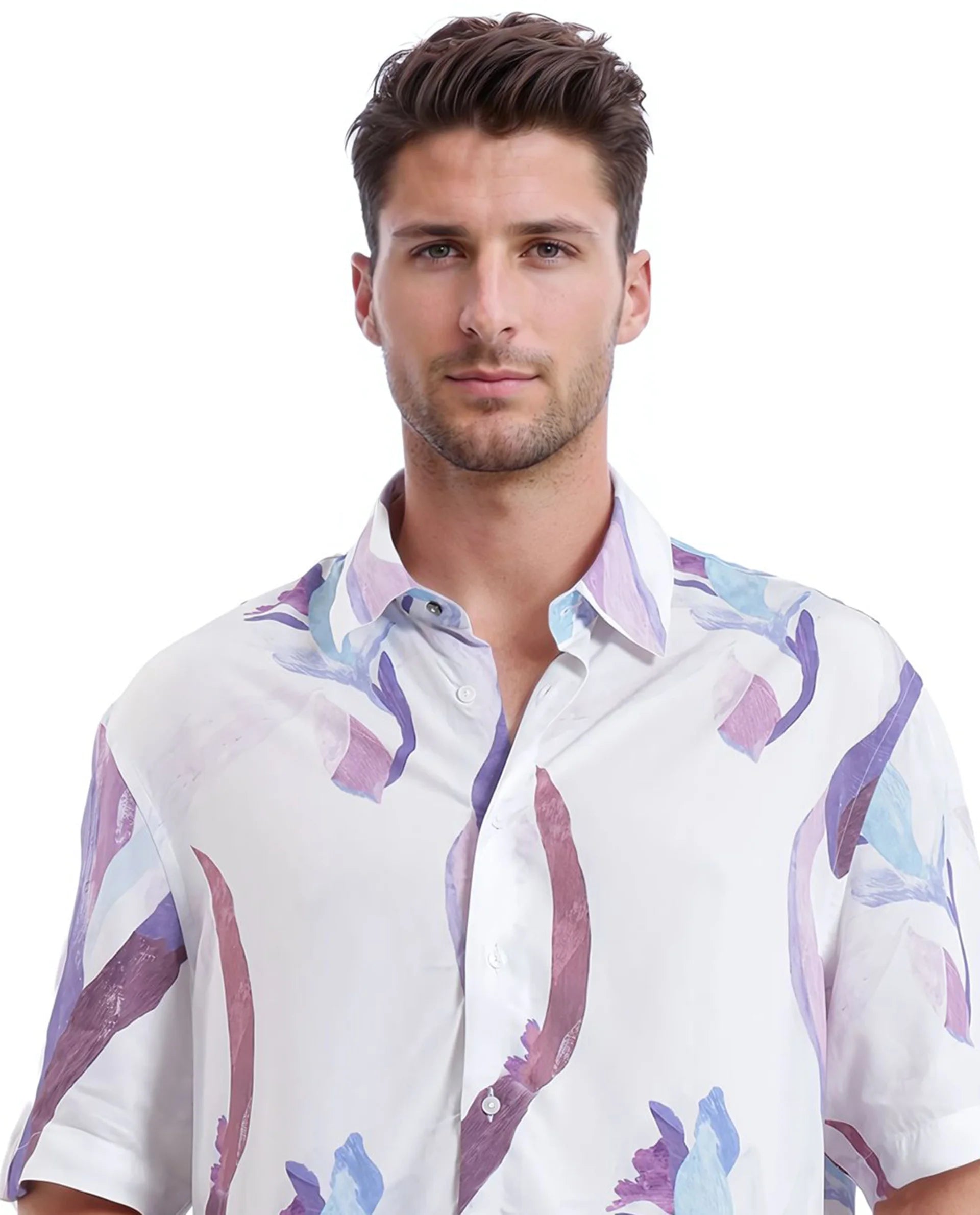 Rare Rabbit Men Hydra White Viscose Fabric Half Sleeve Floral Printed Boxy Fit Shirt