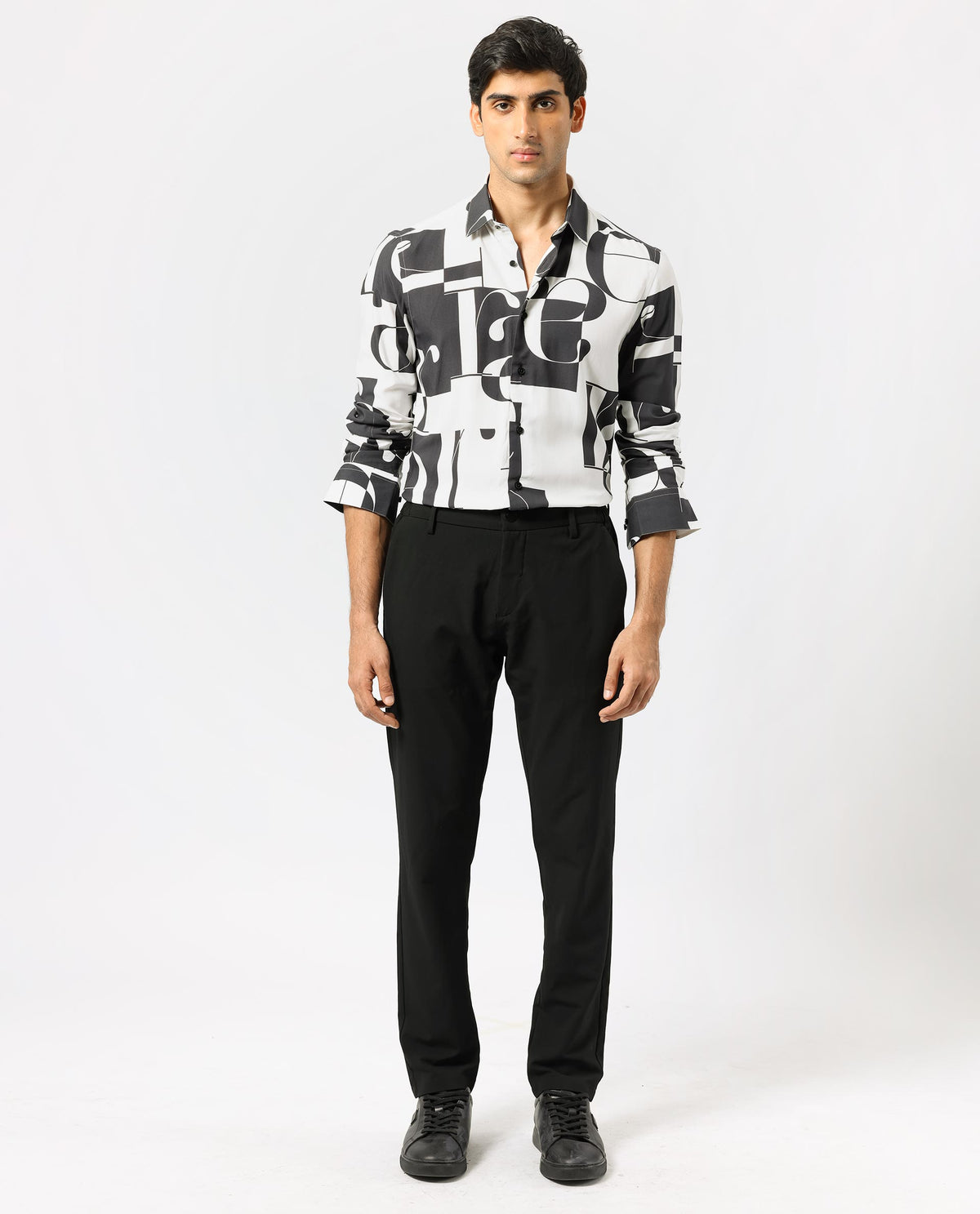 Rare Rabbit Men's Hydro White Viscose Fabric Graphic Print Full Sleeves Statement Shirt