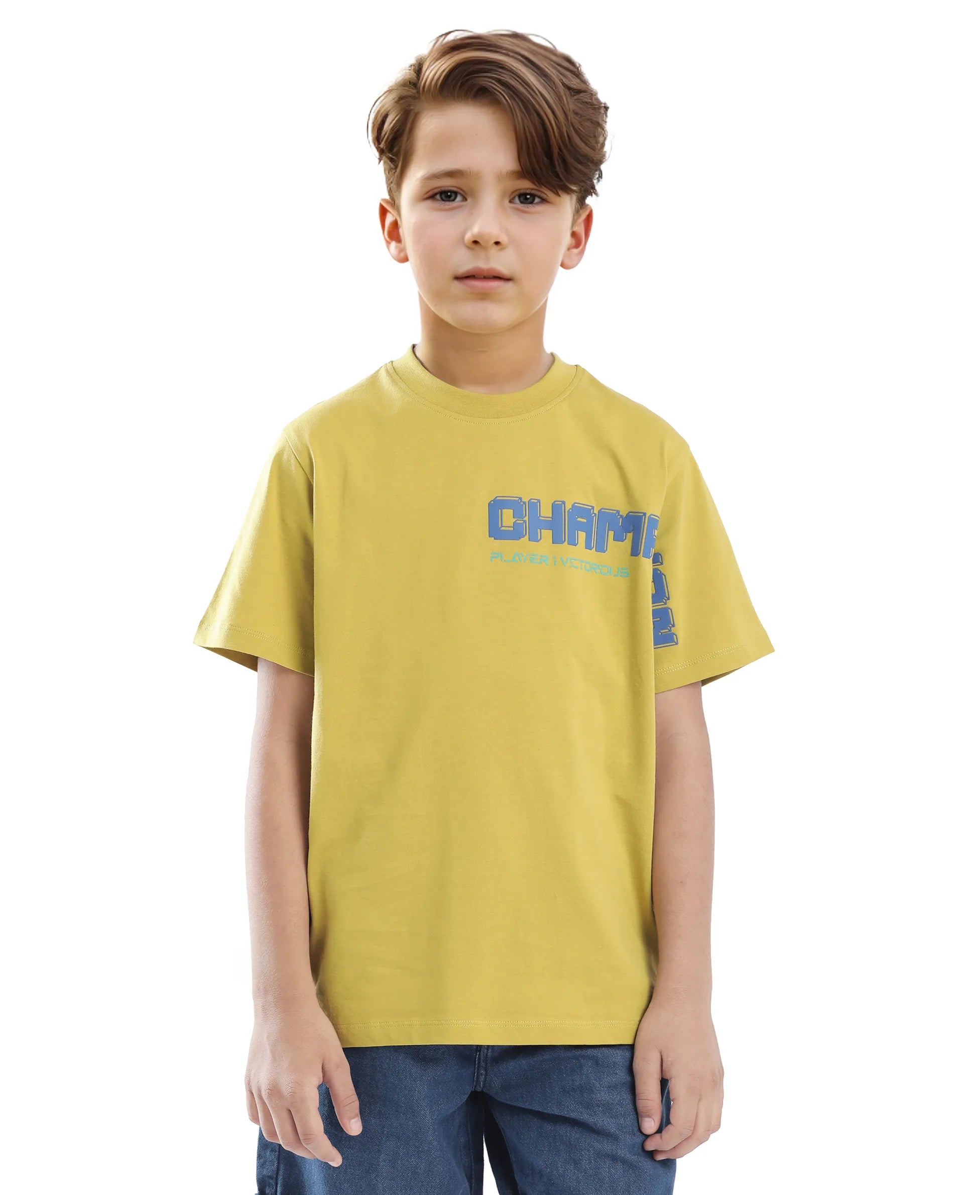 Rare Ones Kids Hype Yellow Cotton Half Sleeve Graphic Print Slip-On Closure Regular Fit T-Shirt