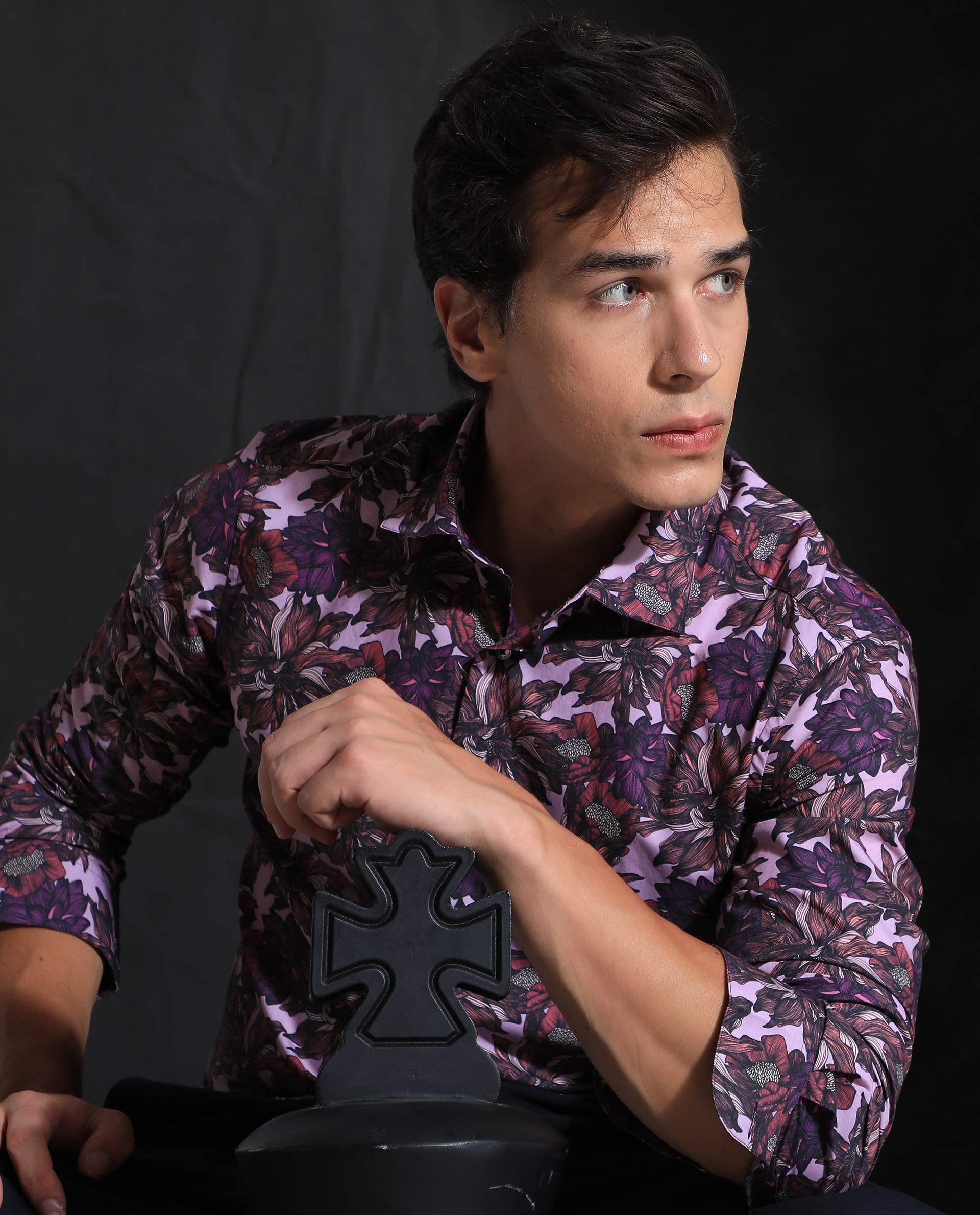 Rare Rabbit Men's Ezees Purple Cotton Fabric Floral Print Full Sleeves Shirt