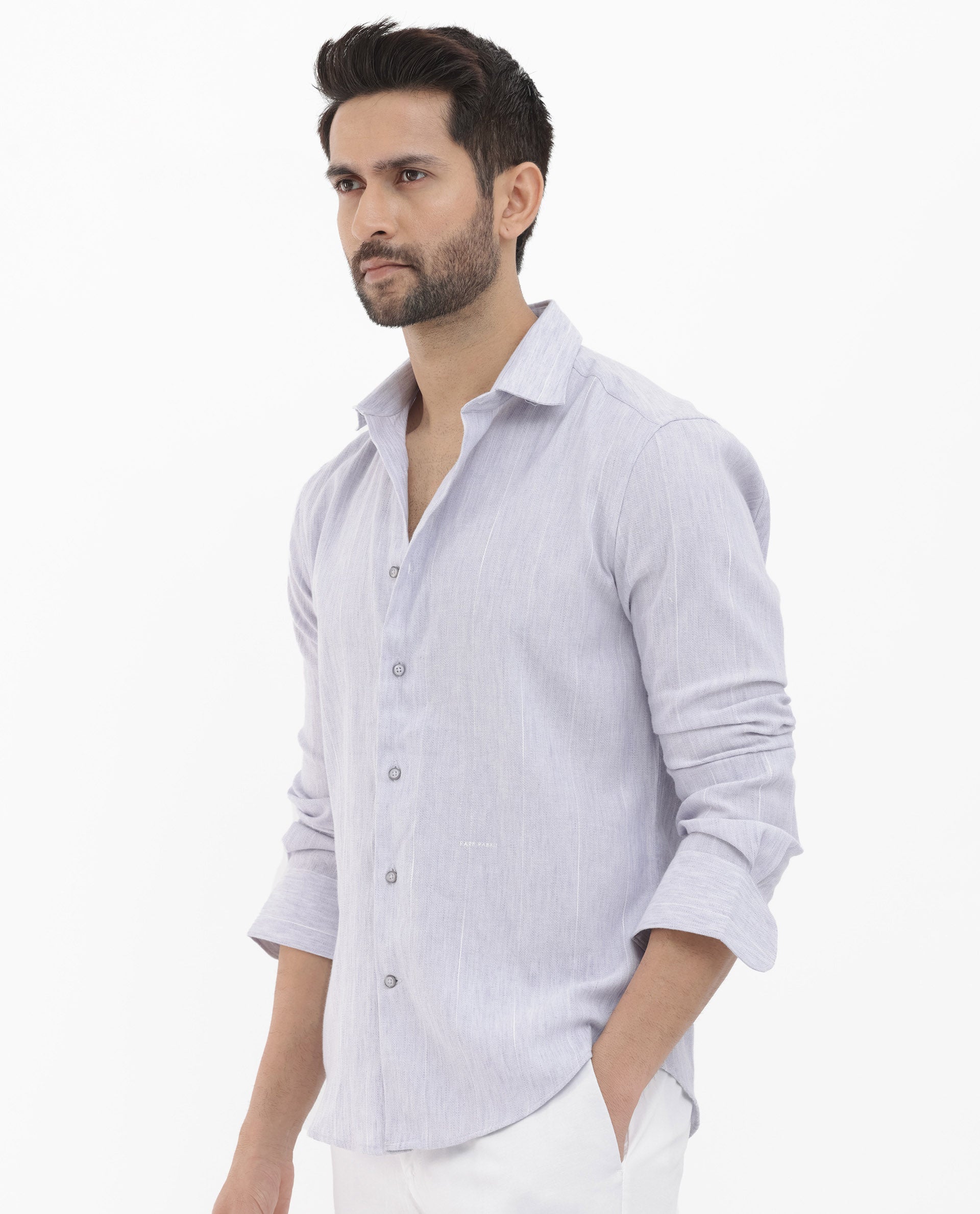 Rare Rabbit Men's Halk Light Purple Cotton Fabric Full Sleeves Stripe Shirt