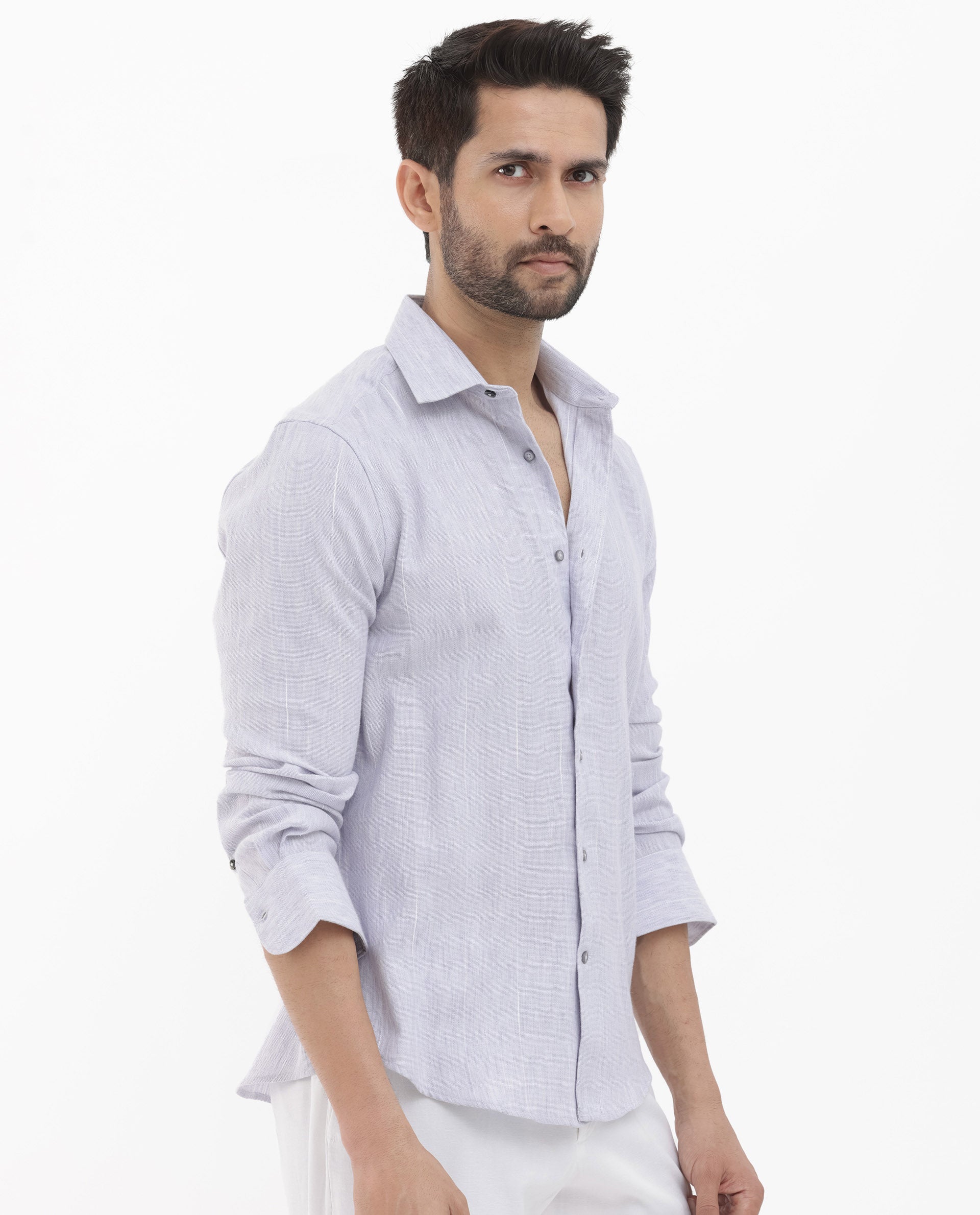 Rare Rabbit Men's Halk Light Purple Cotton Fabric Full Sleeves Stripe Shirt