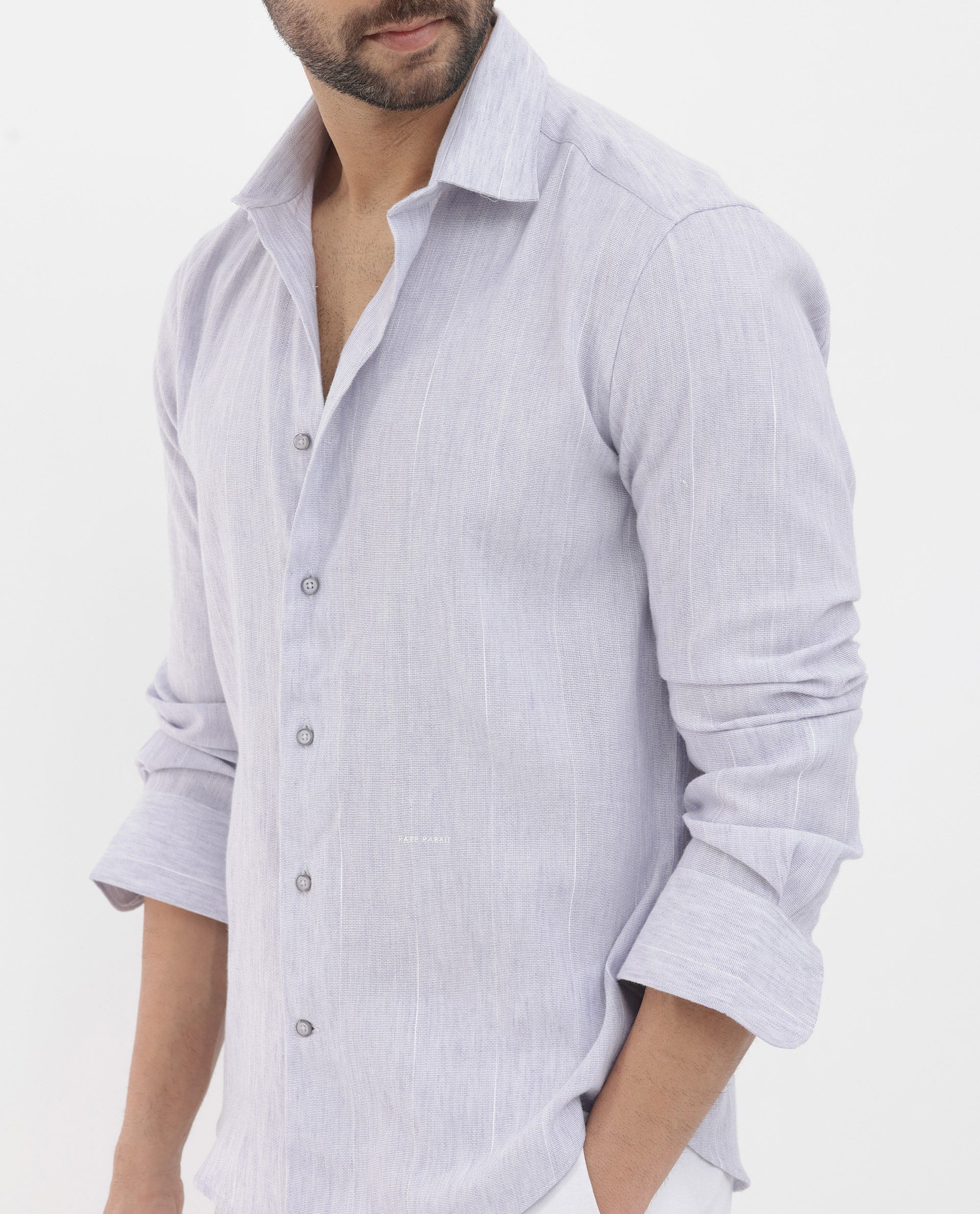 Rare Rabbit Men's Halk Light Purple Cotton Fabric Full Sleeves Stripe Shirt