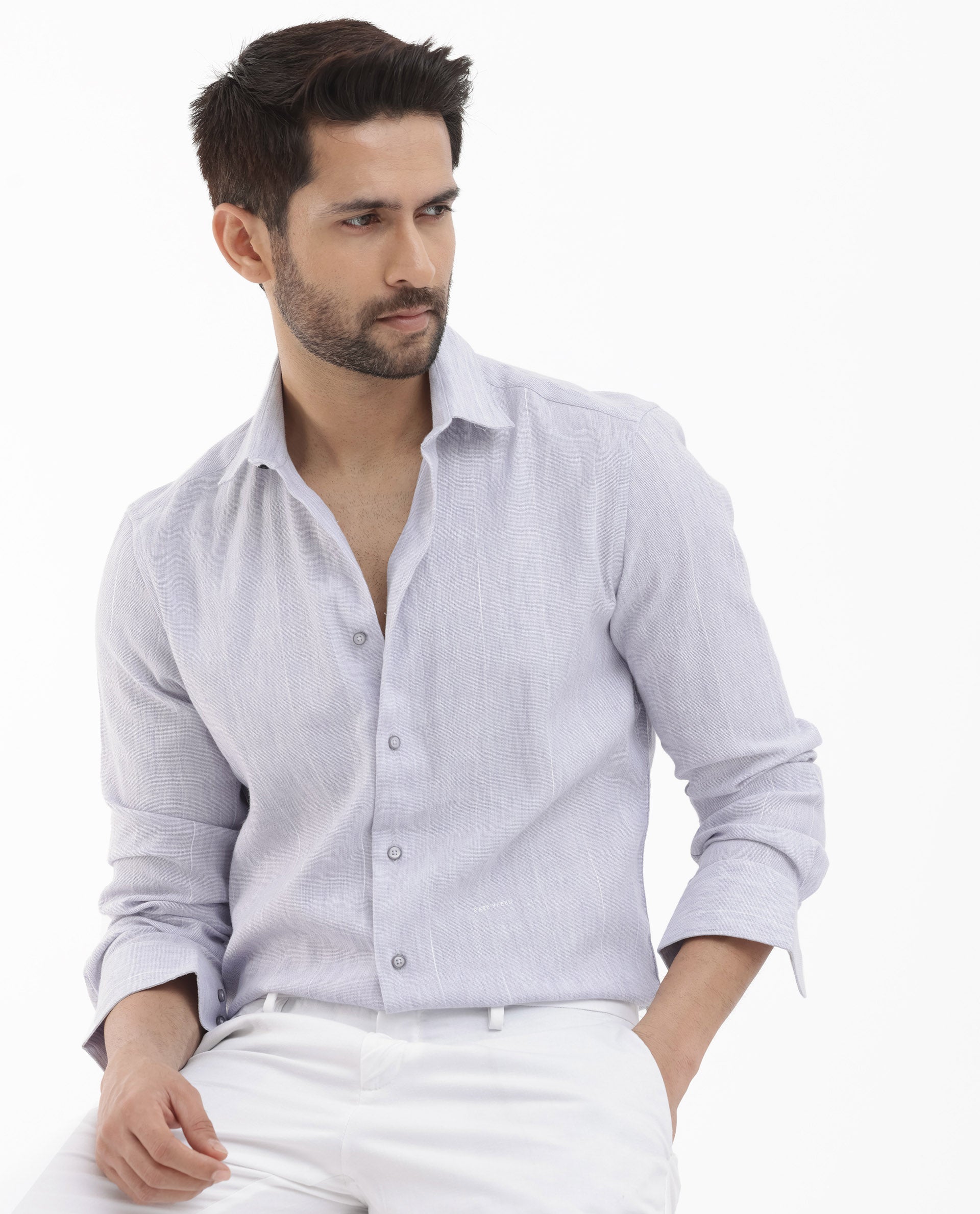 Rare Rabbit Men's Halk Light Purple Cotton Fabric Full Sleeves Stripe Shirt