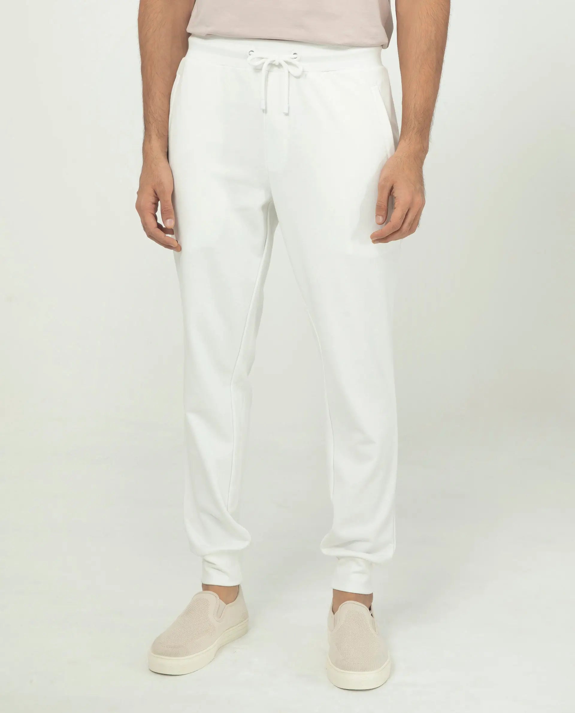 Rare Rabbit Men's Akagi Off White Cotton Plain Regular Fit Joggers