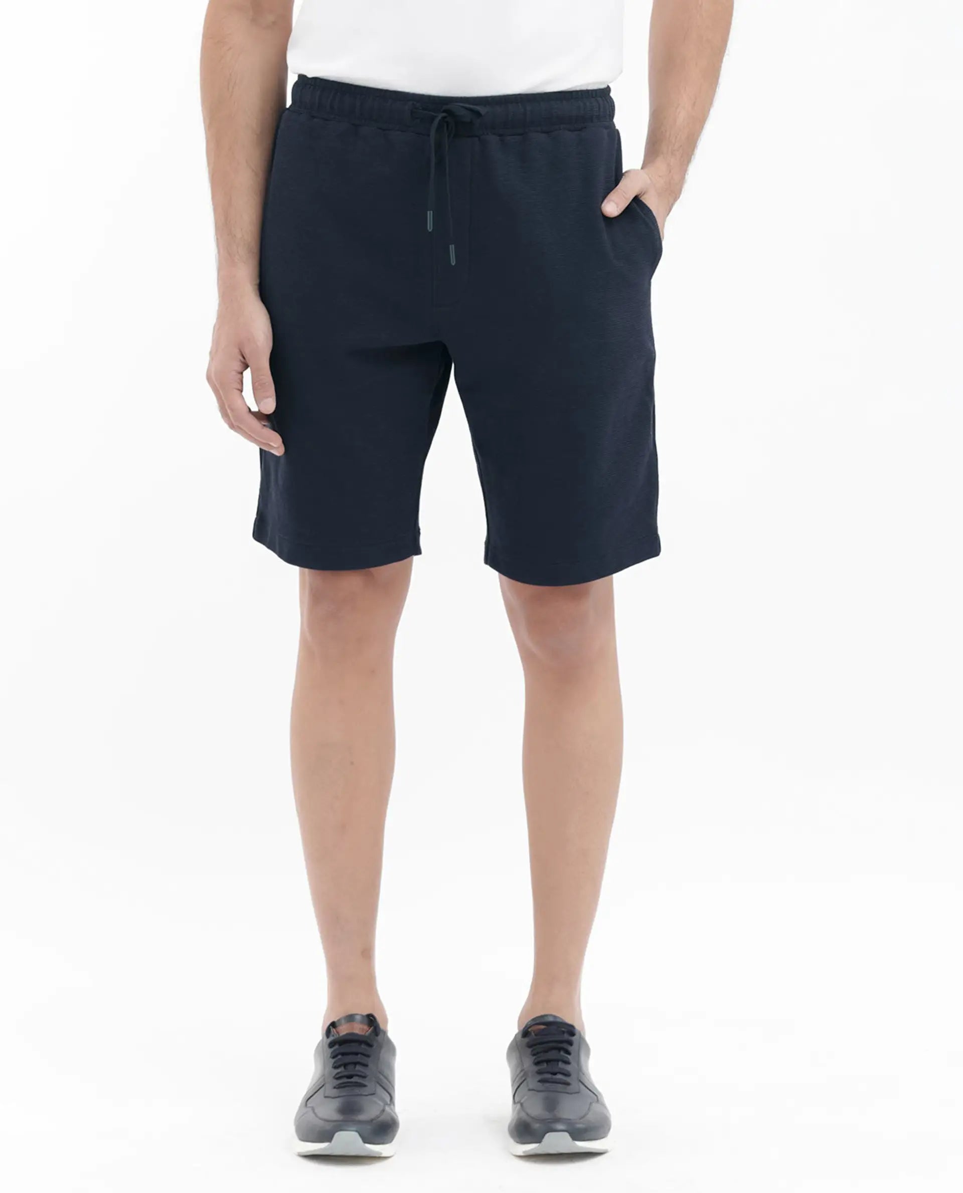 Rare Rabbit Men's Ambet Dusky Navy Cotton Blend Plain Relaxed Fit Shorts
