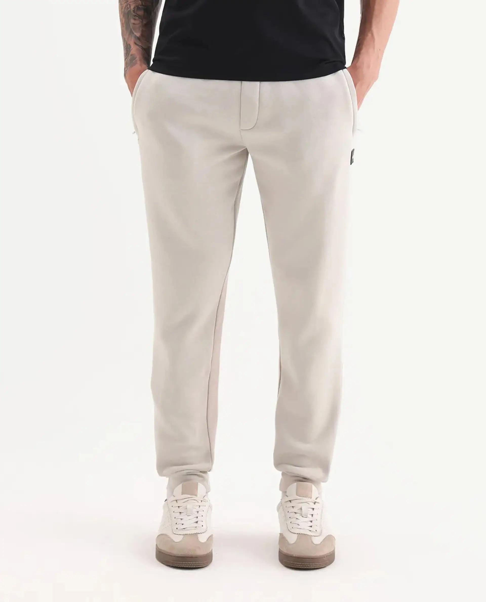 Rare Rabbit Men's Anderson-B25 Beige Cotton Blend Plain Joggers