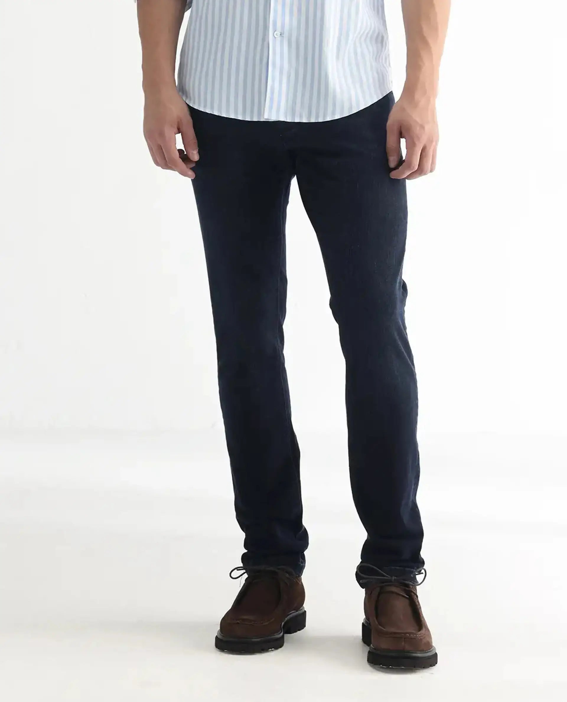 Rare Rabbit Men's Anket Blue Cotton Plain Hawk Slim Fit Jeans