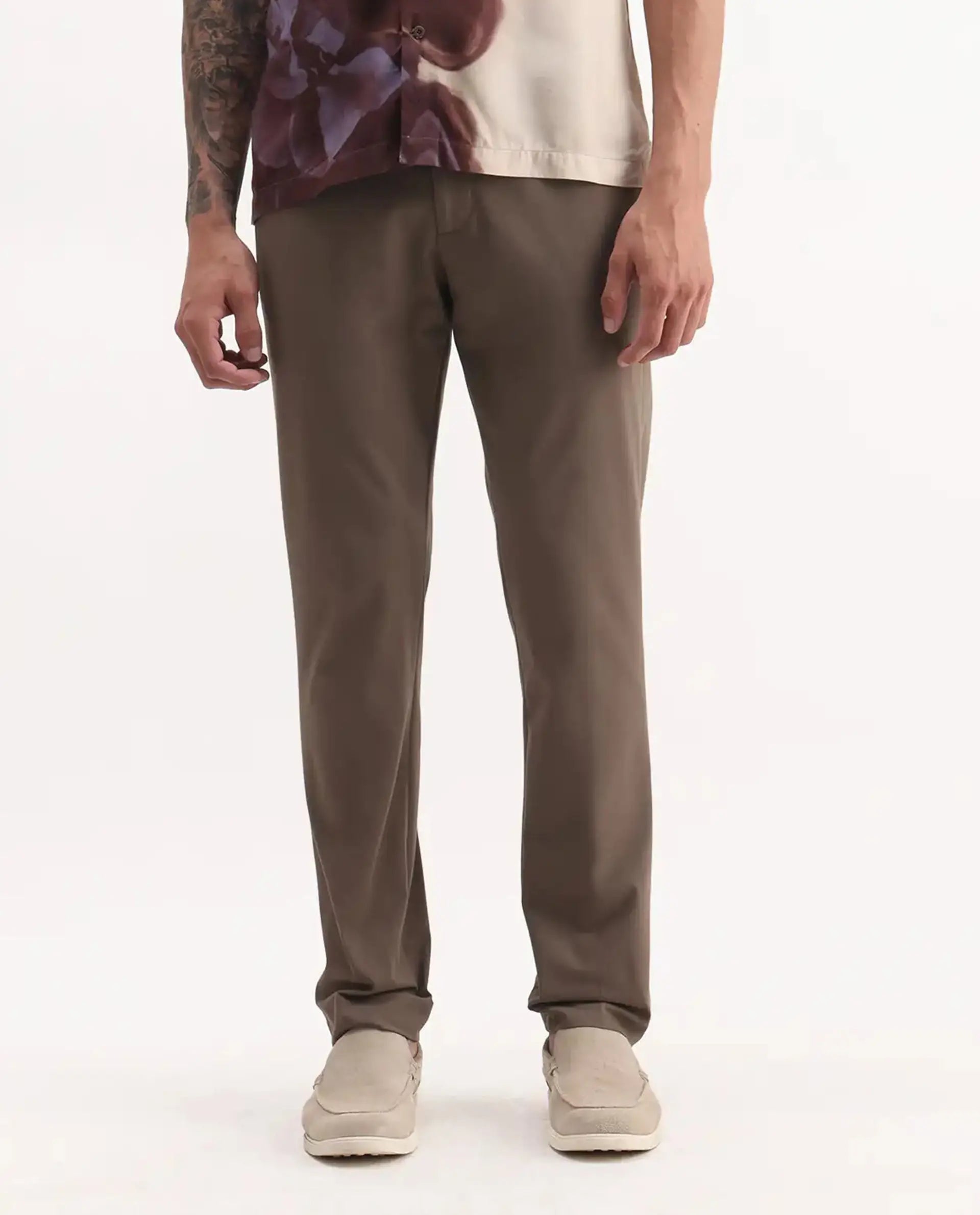 Rare Rabbit Men's Arcade Dark Grey Polyester Plain Regular Fit Trouser