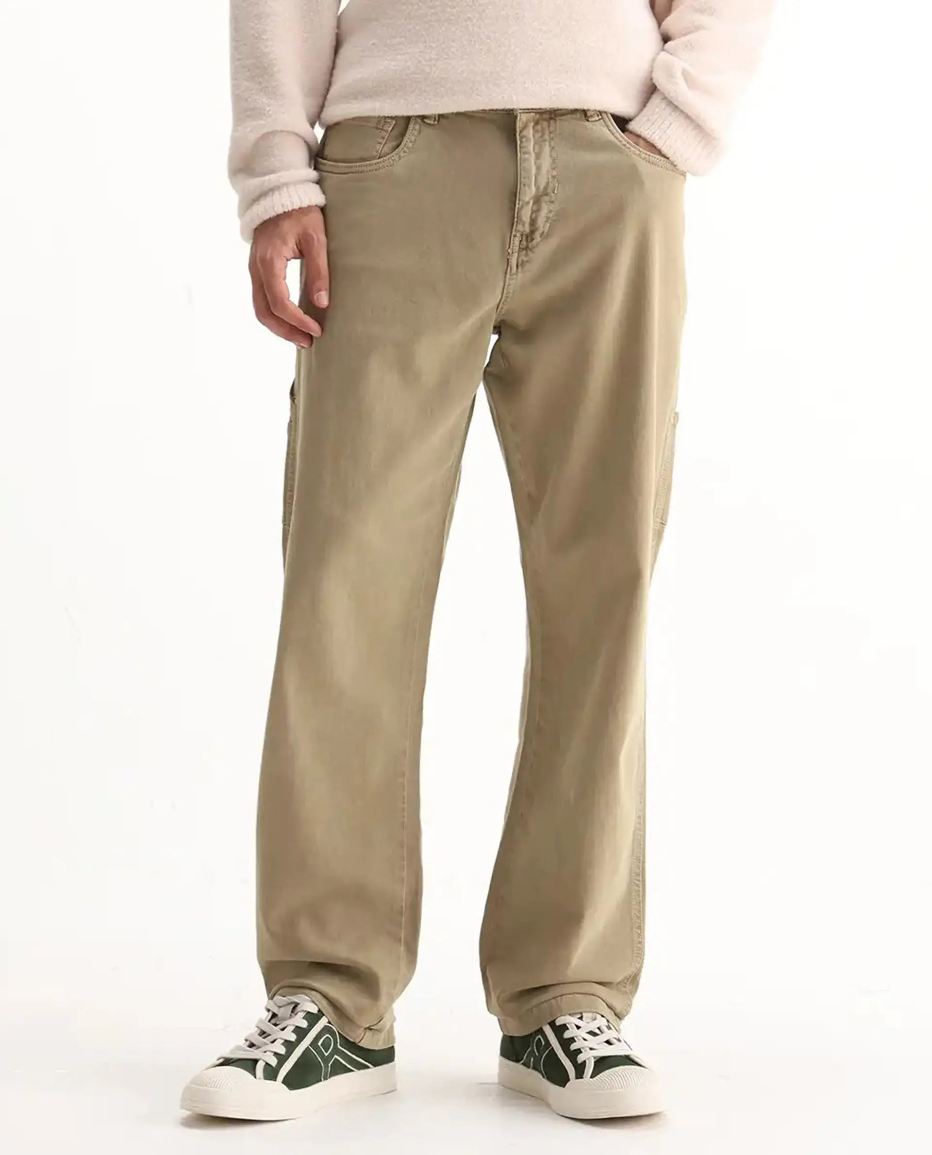 Rare Rabbit Men's Arni Khaki Cotton Plain Relaxed Fit Jeans