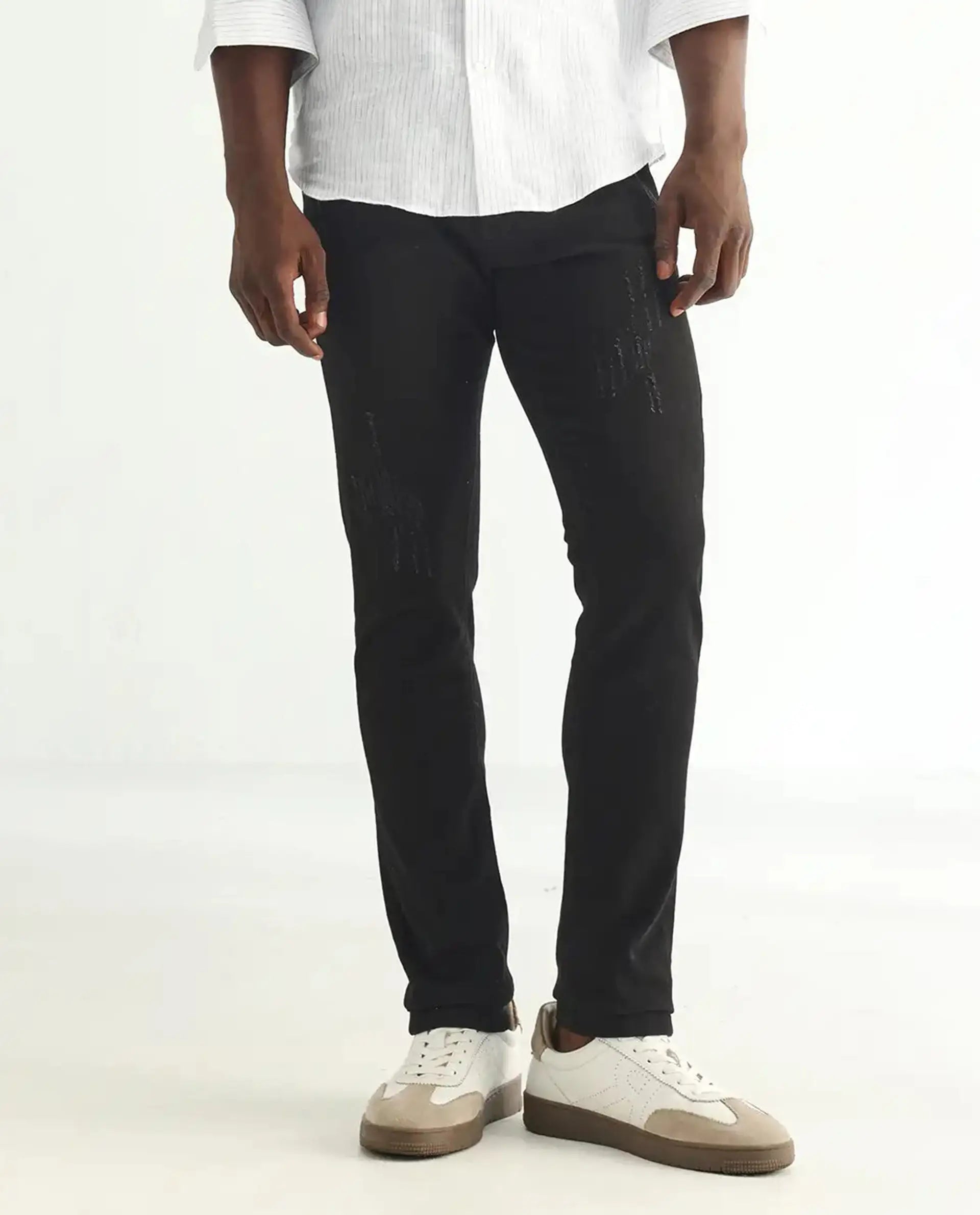 Rare Rabbit Men's Astred Black Cotton Plain Hawk Slim Fit Jeans