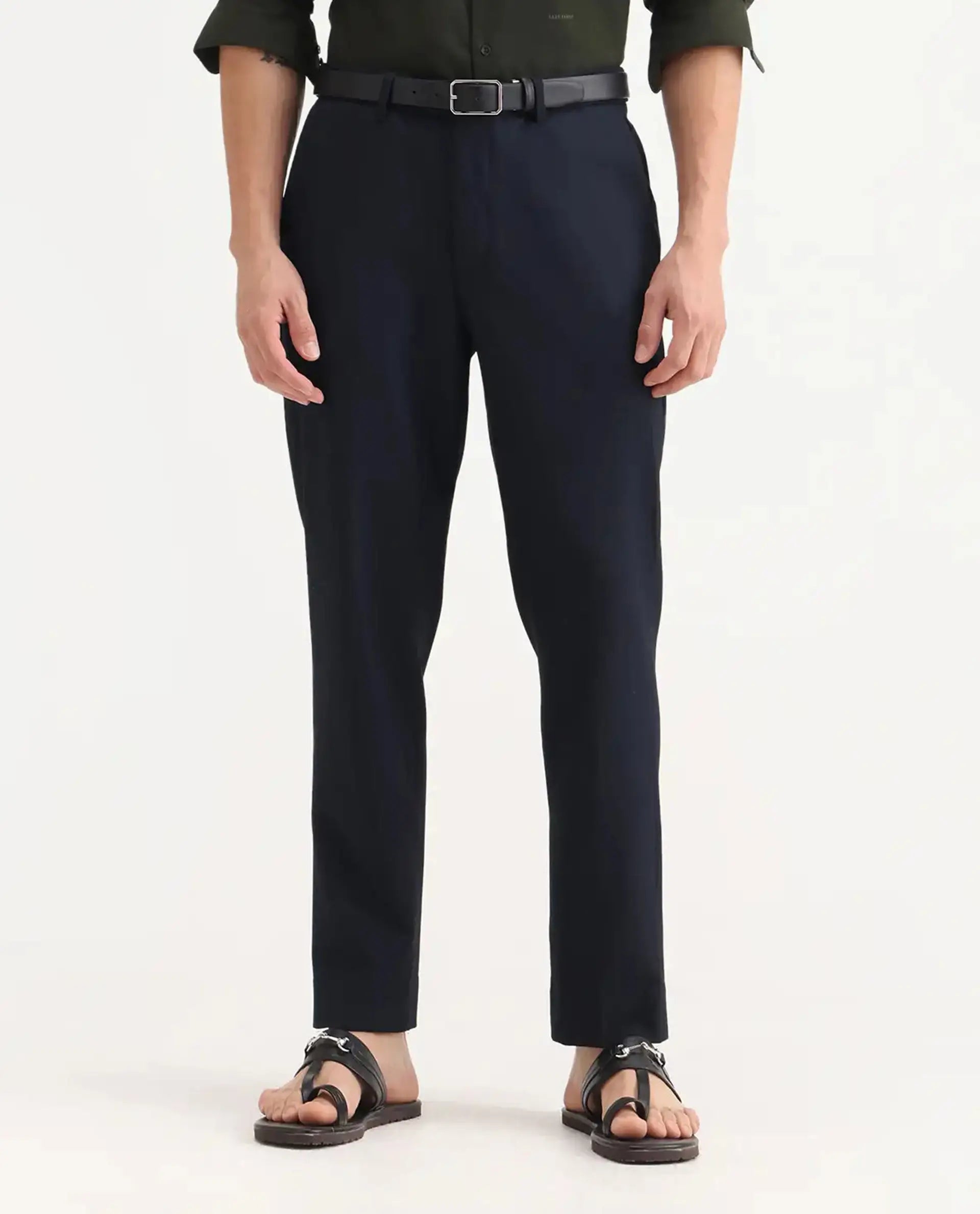 Rare Rabbit Men's Austin Beige Polyester Blend Plain Relaxed Fit Trouser