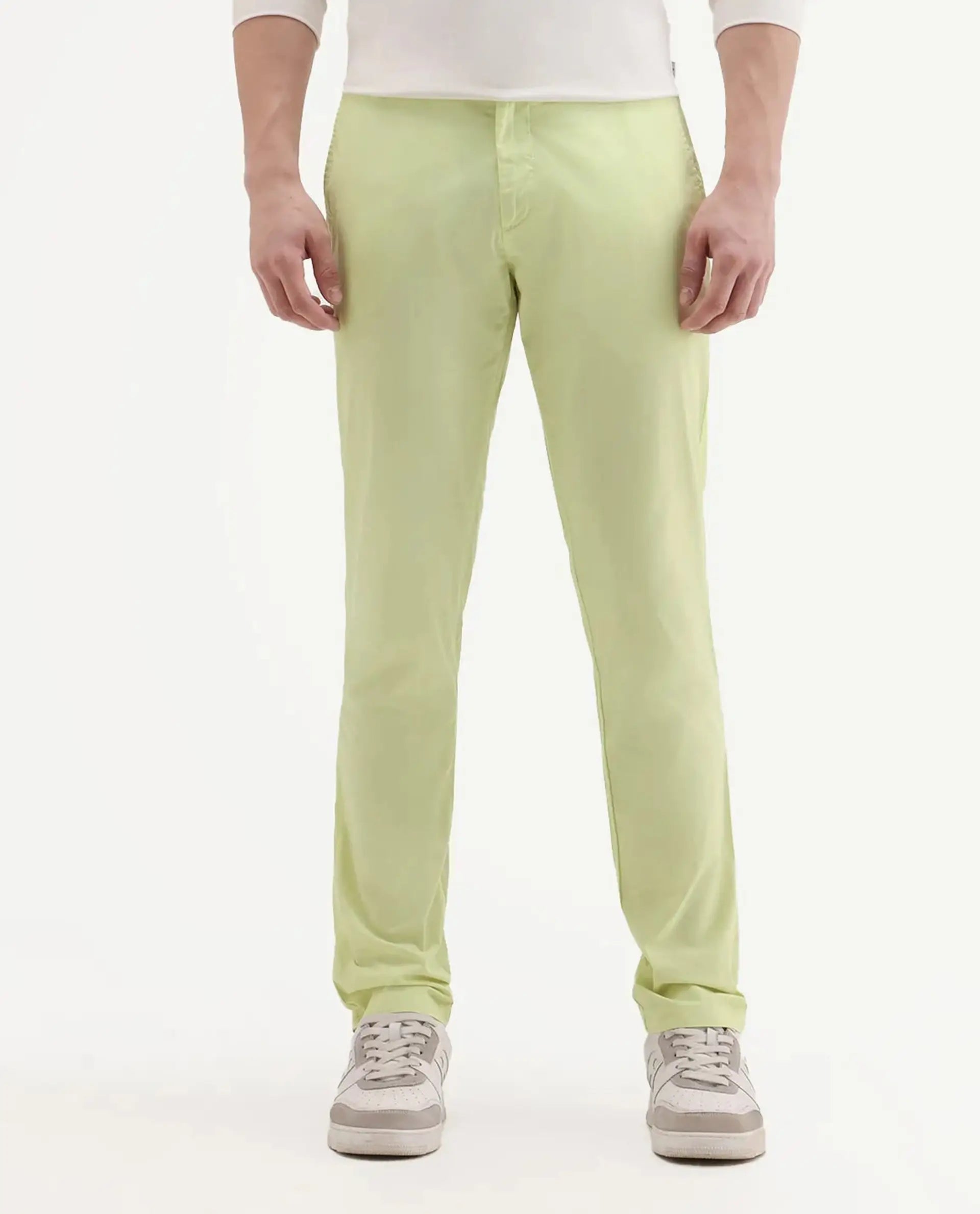 Rare Rabbit Men's Bake Yellow Cotton Plain Regular Fit Trouser
