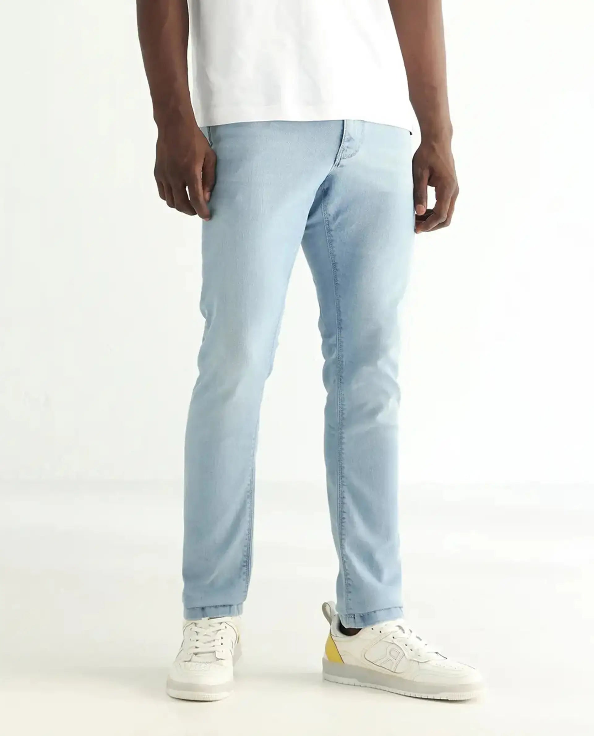 Rare Rabbit Men's Baltoy Blue Cotton Plain Hawk Slim Fit Jeans