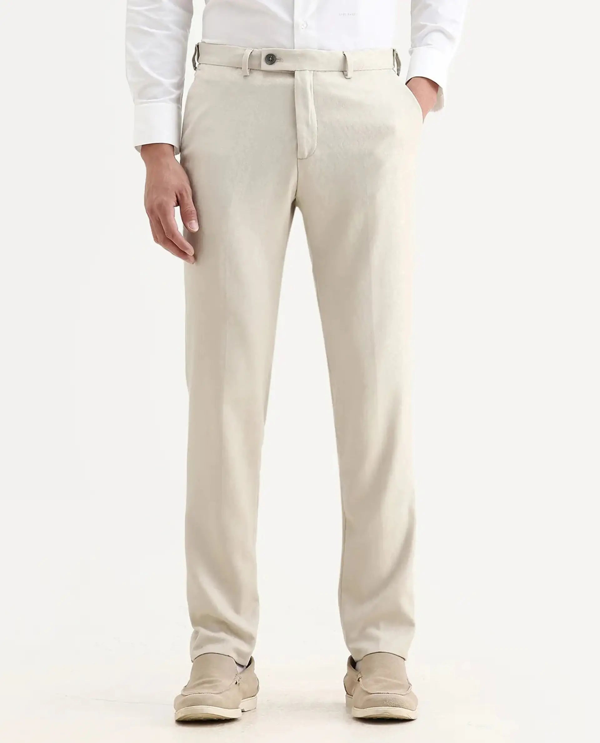 Rare Rabbit Men's Bristol Beige Jacquard Regular Fit Trouser