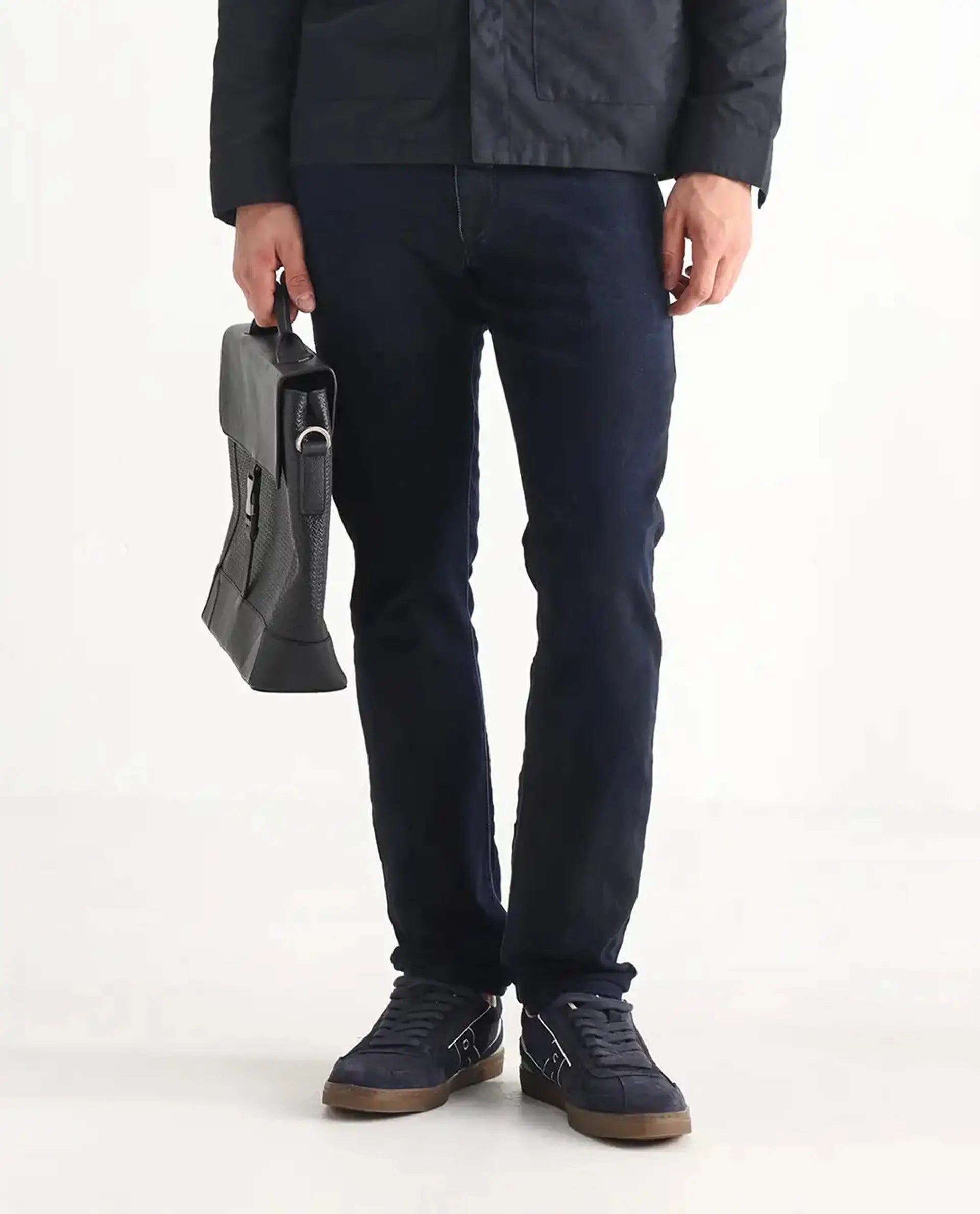 Rare Rabbit Men's Burd Blue Cotton Plain Hawk Slim Fit Jeans