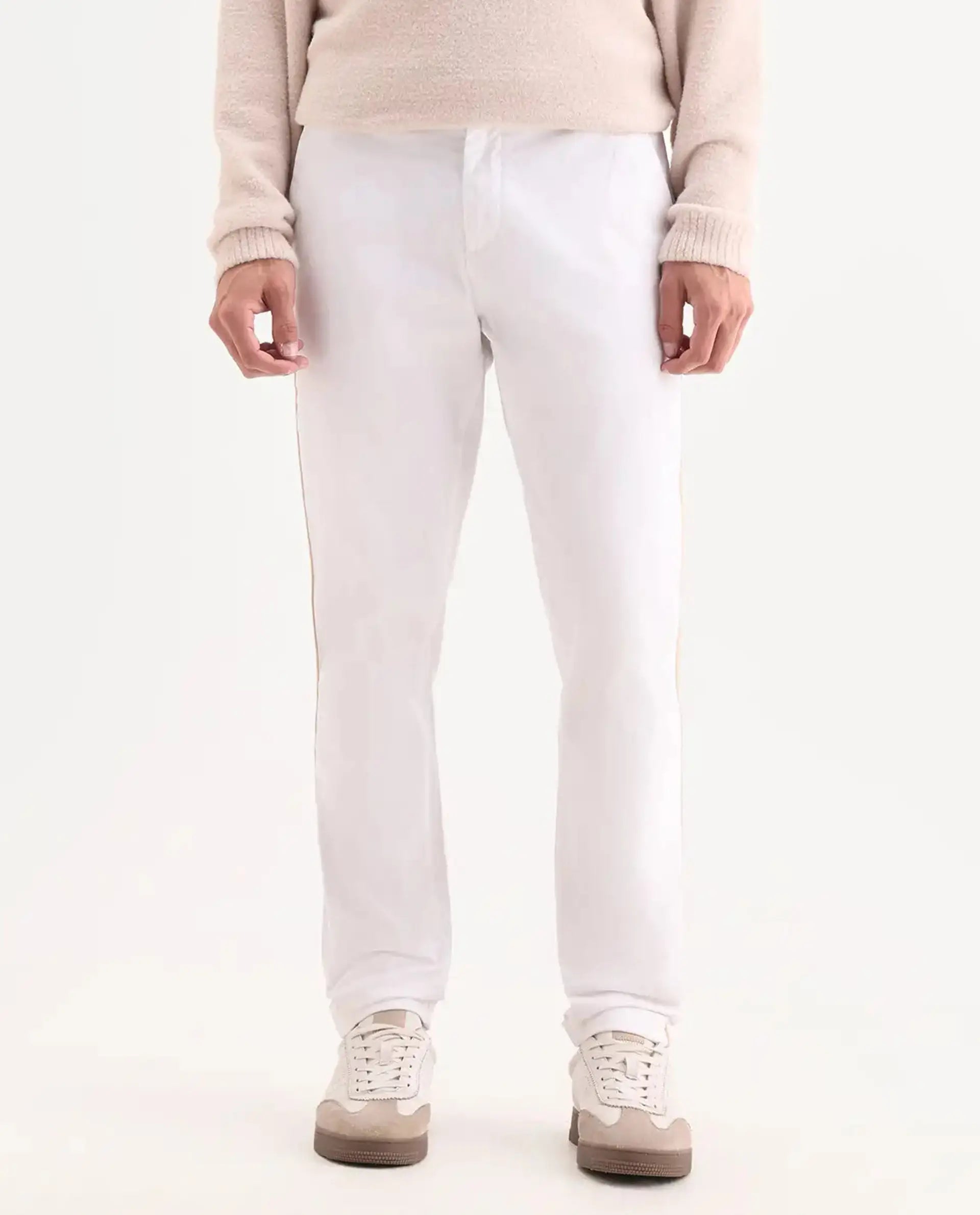 Rare Rabbit Men's Caloon White Linen Blend Plain Regular Fit Trouser