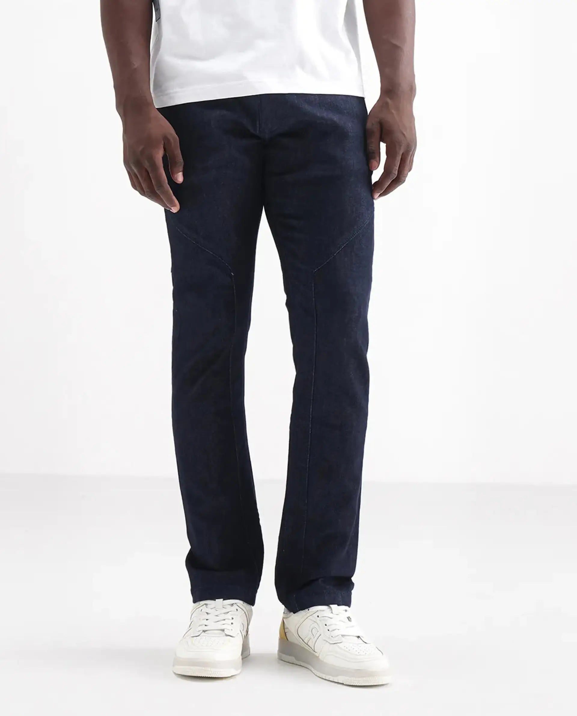 Rare Rabbit Men's Cardiff Blue Cotton Plain Hawk Slim Fit Jeans