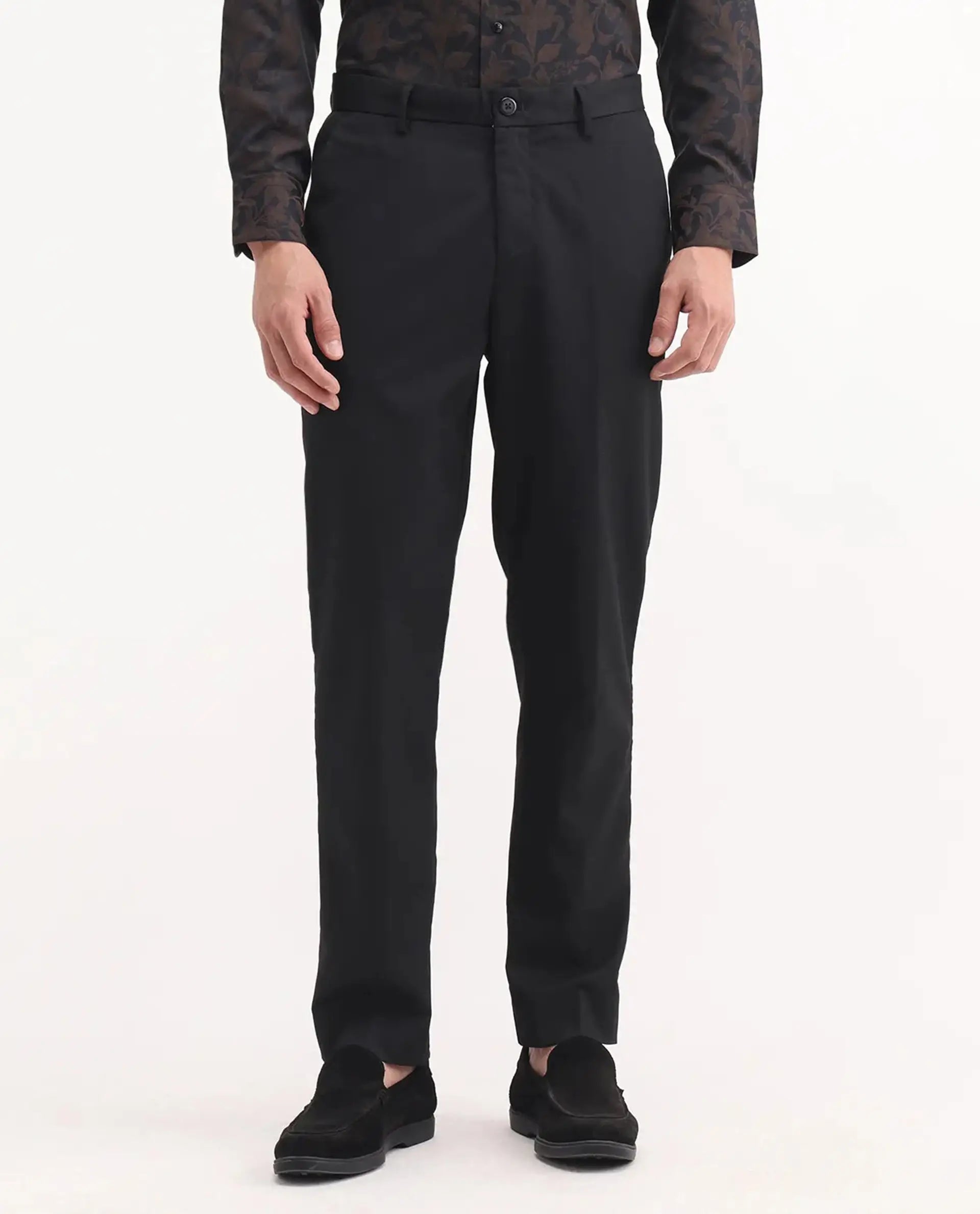 Rare Rabbit Men's Chamey Black Polyester Plain Regular Fit Trouser