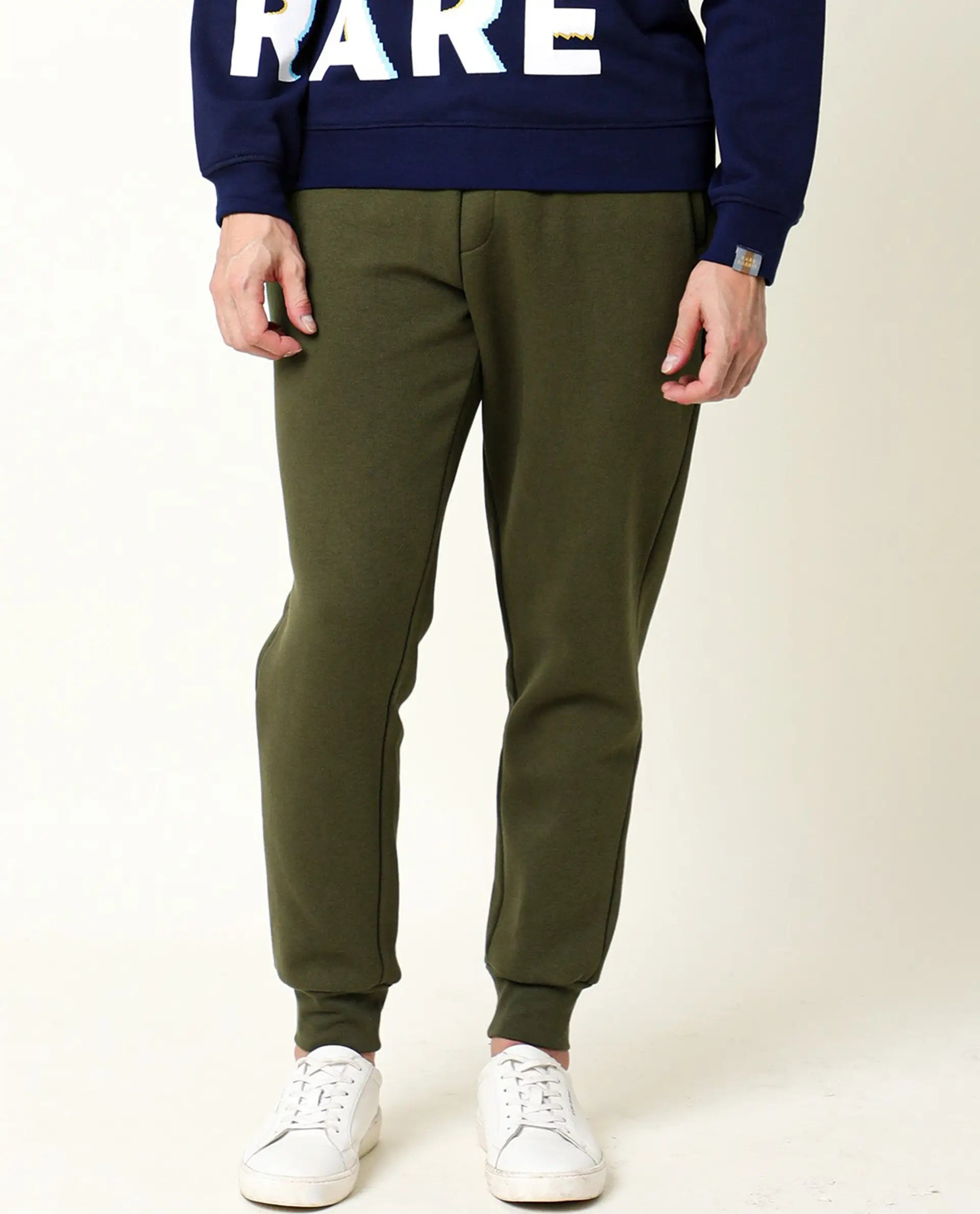 Rare Rabbit Men's Chase Olive Cotton Plain Regular Fit Jogger