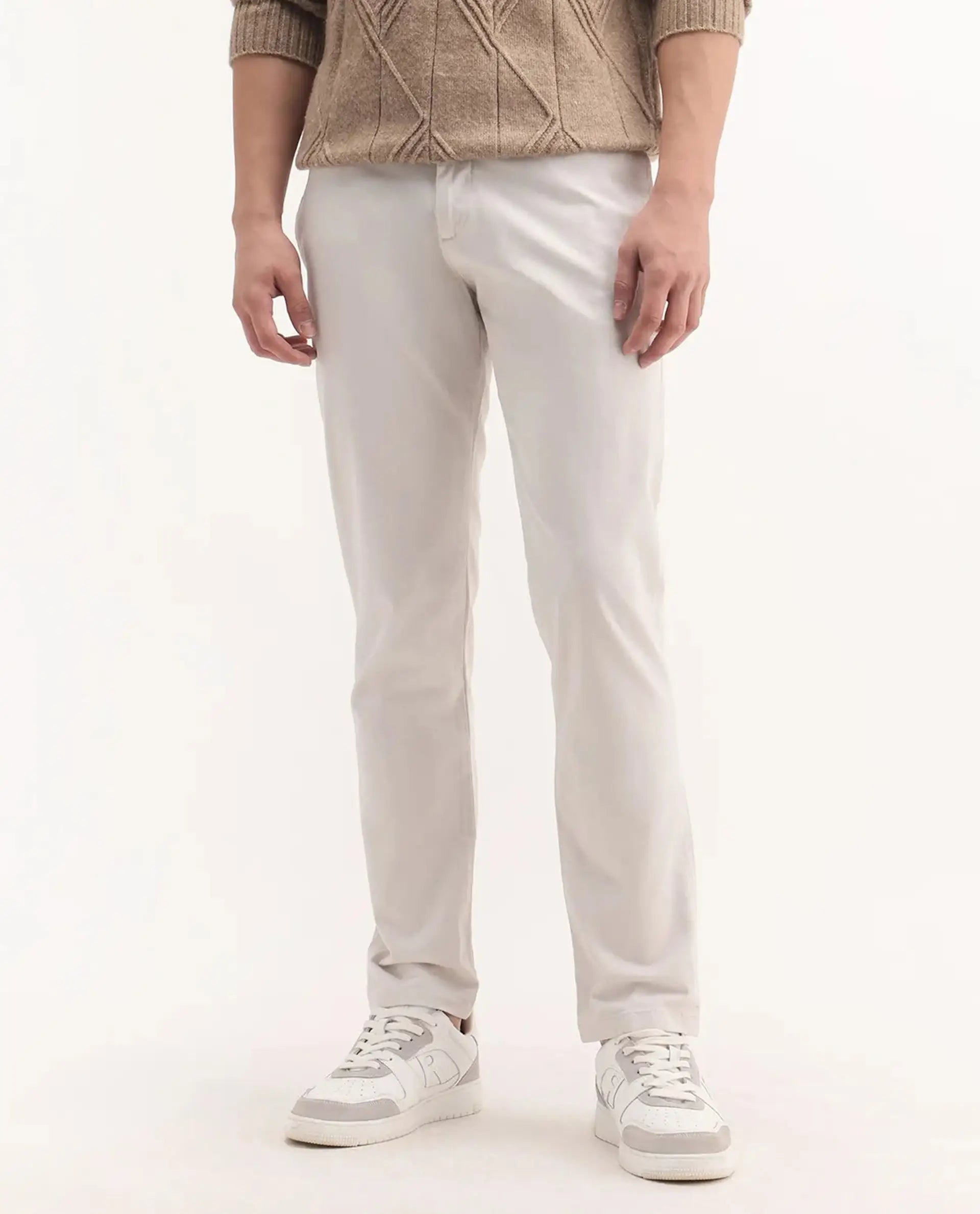 Rare Rabbit Men's Clovet Beige Cotton Plain Regular Fit Trouser