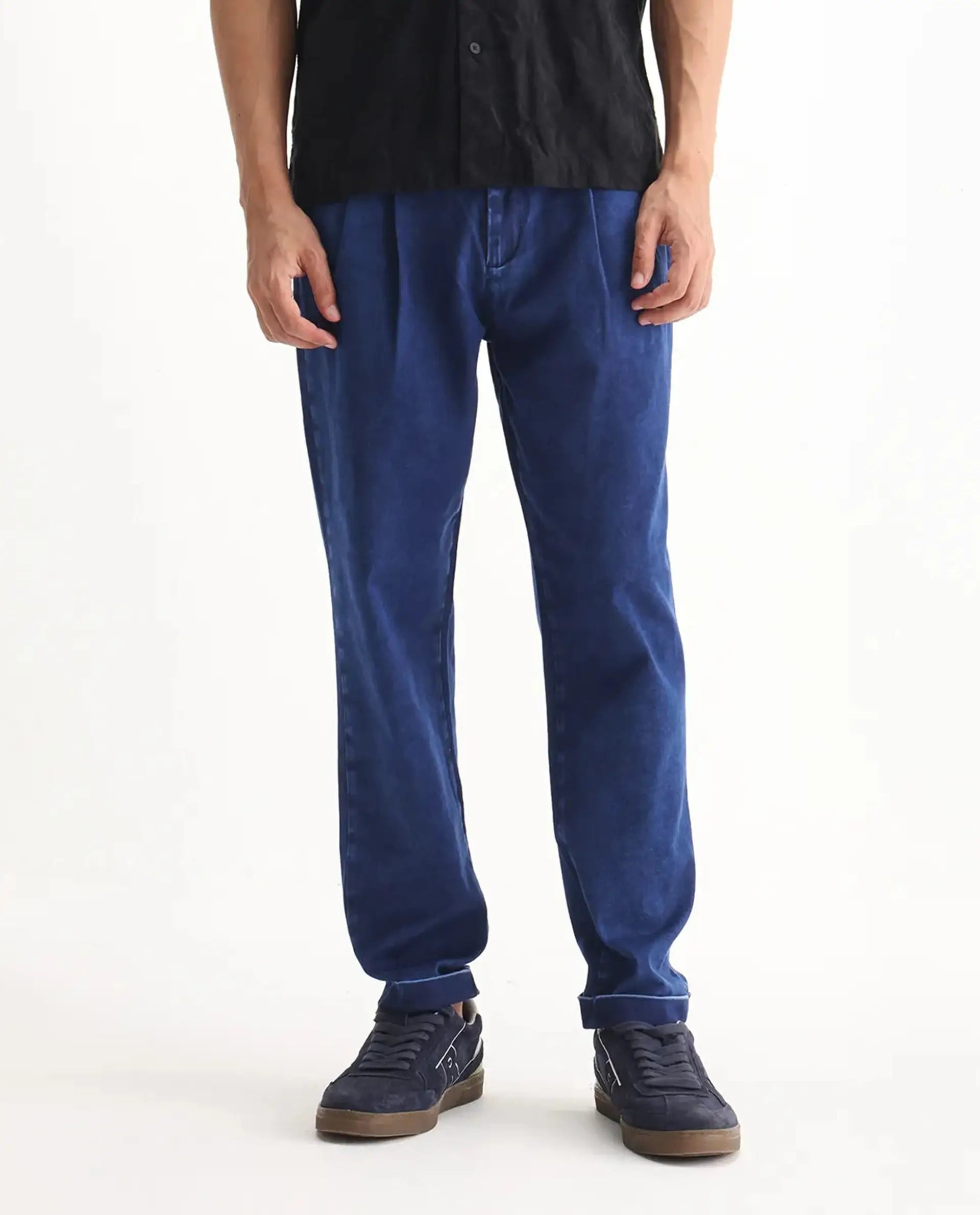 Rare Rabbit Men's Colt Blue Cotton Blend Plain Lenny Straight Fit Jeans