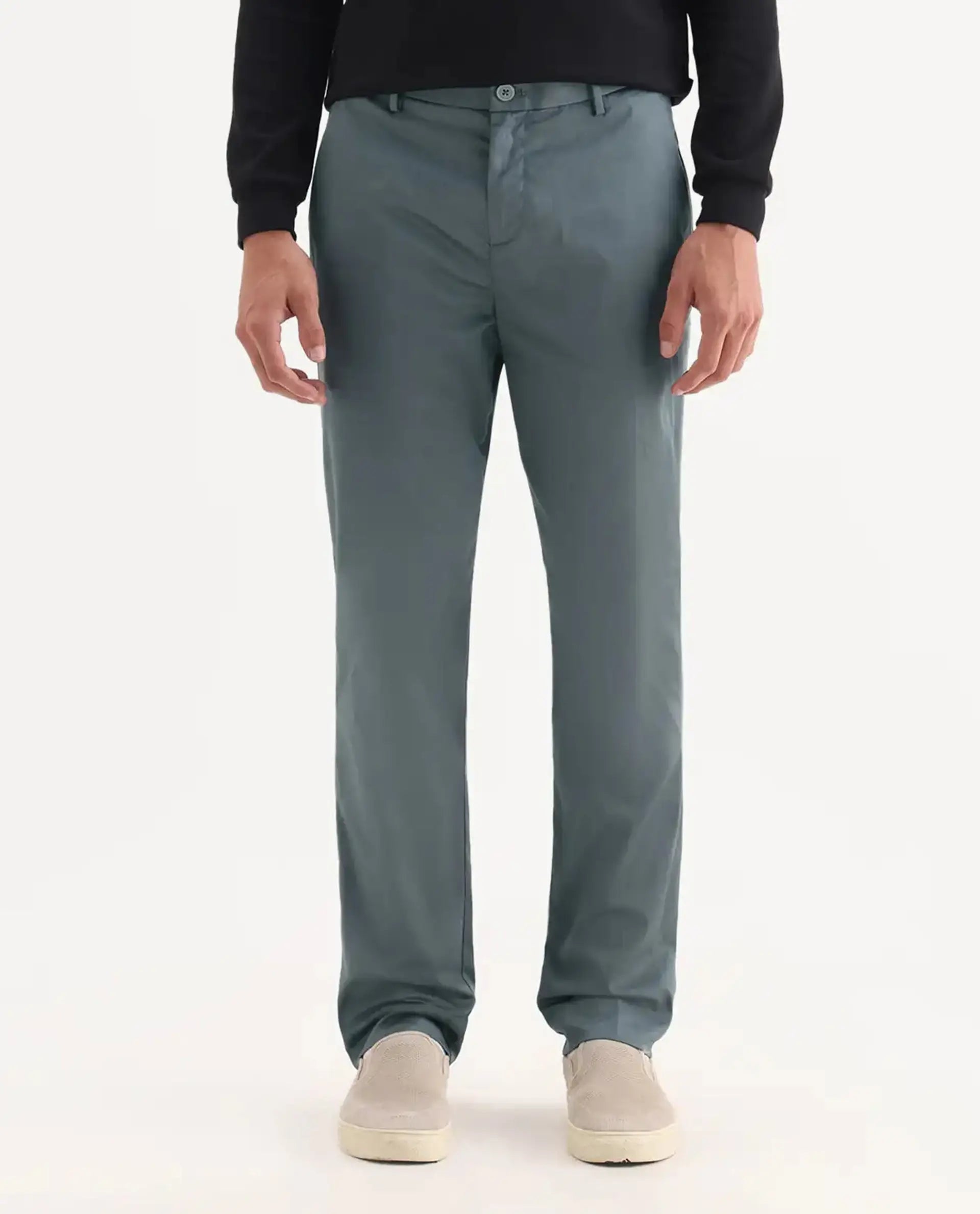 Rare Rabbit Men's Comotel Grey Linen Blend Plain Regular Fit Trouser