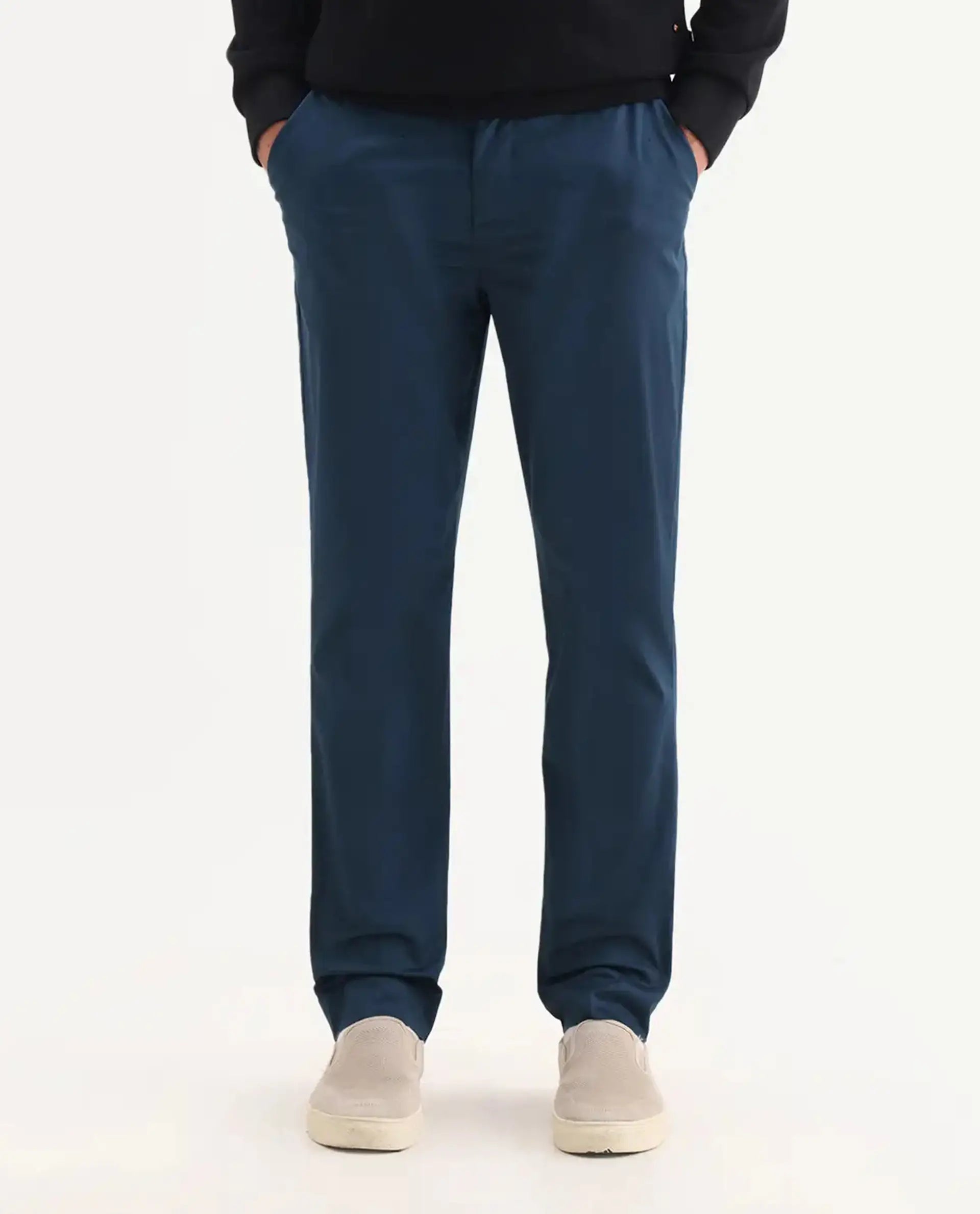Rare Rabbit Men's Comotel Teal Linen Blend Plain Regular Fit Trouser