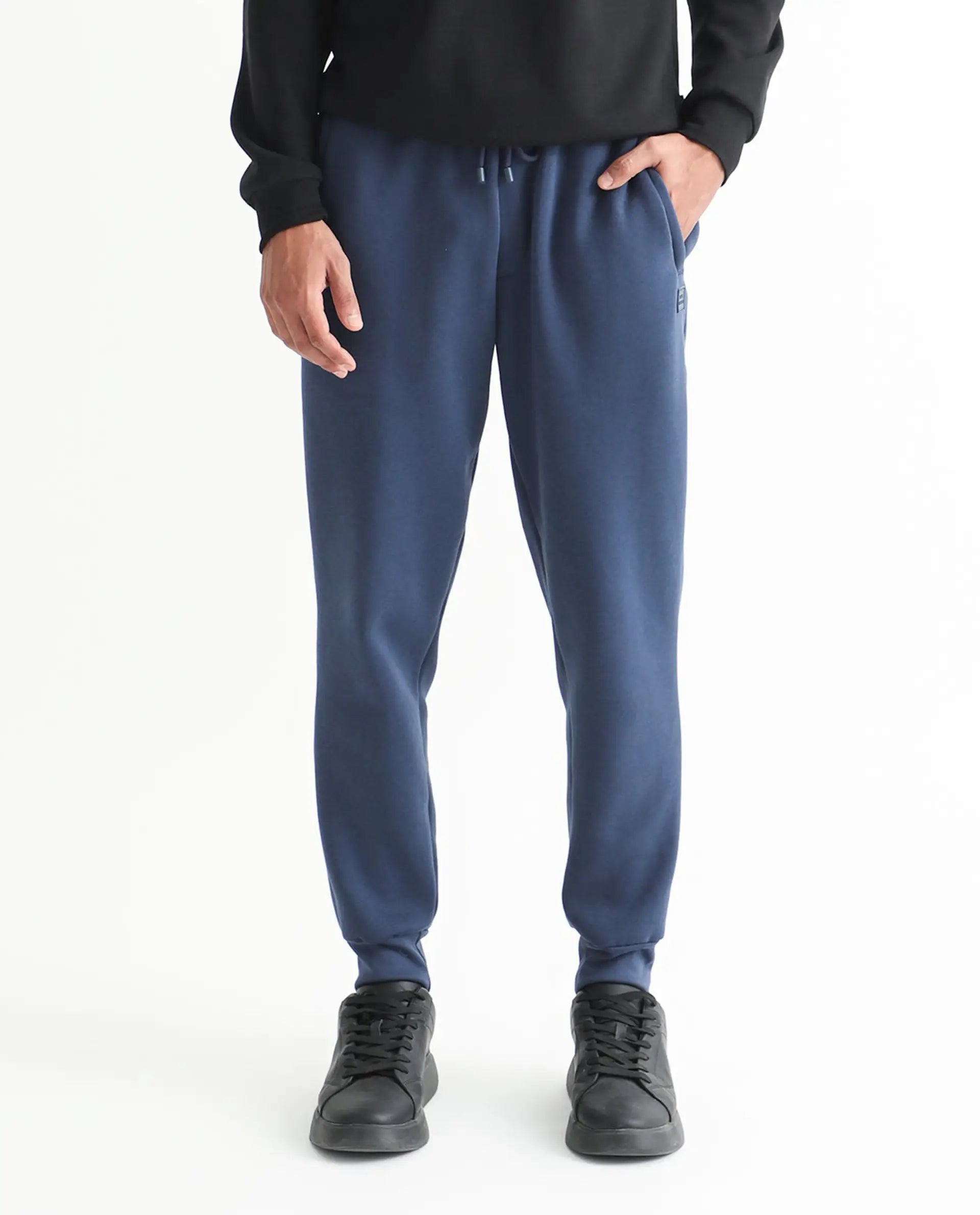 Rare Rabbit Men's Derry Dusky Blue Cotton Plain Regular Fit Joggers