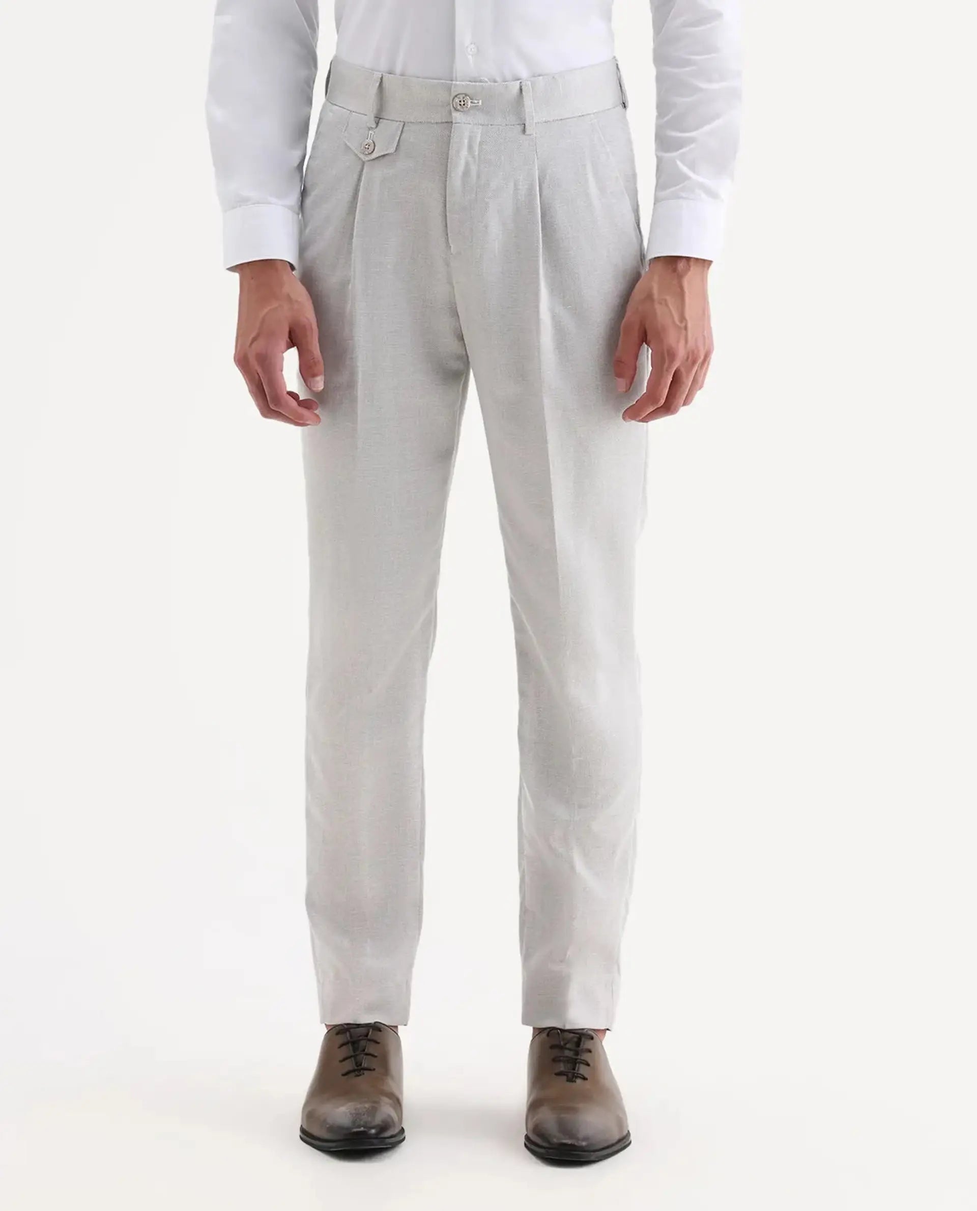 Rare Rabbit Men's Dex Beige Cotton Plain Regular Fit Trouser