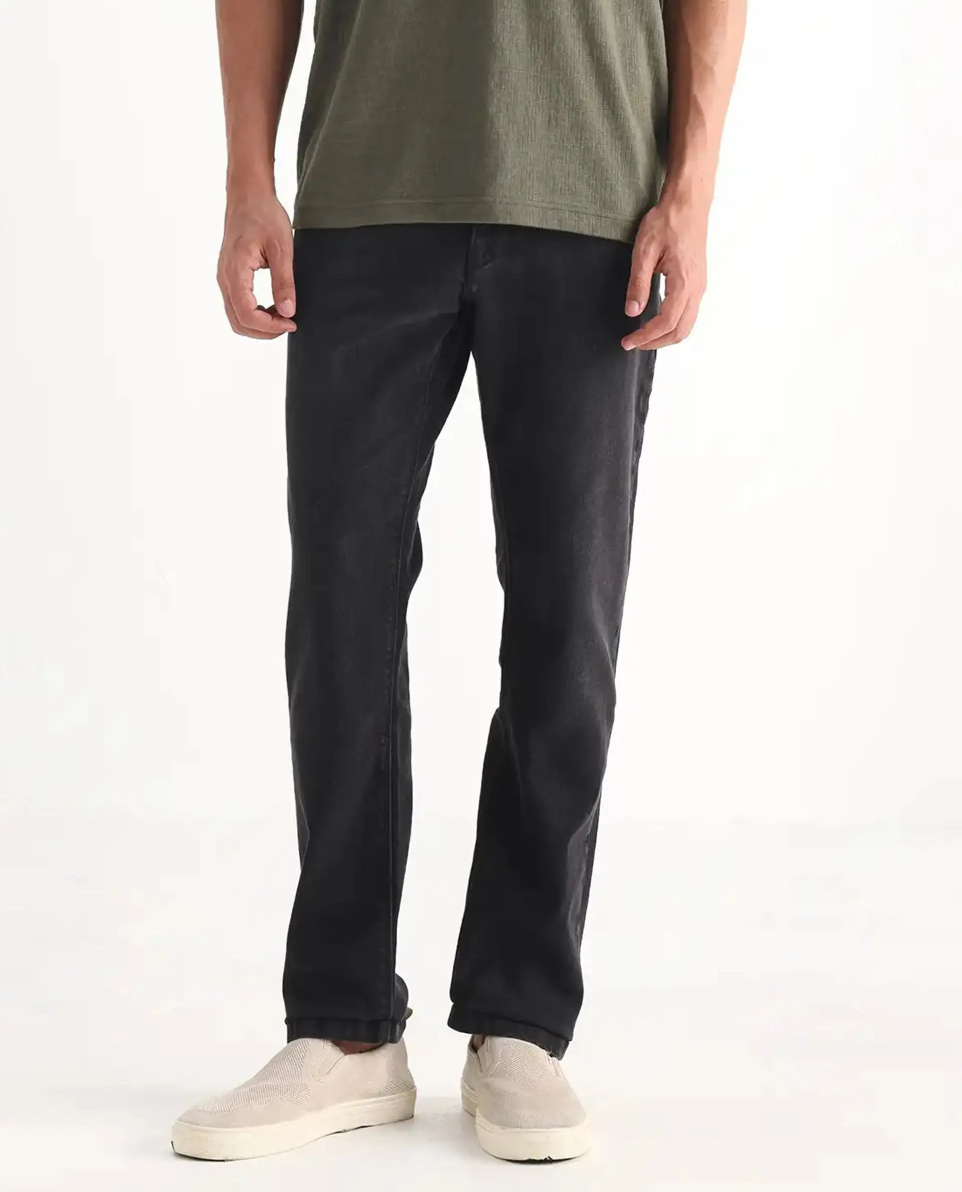 Rare Rabbit Men's Divi Grey Cotton Plain Hawk Slim Fit Jeans