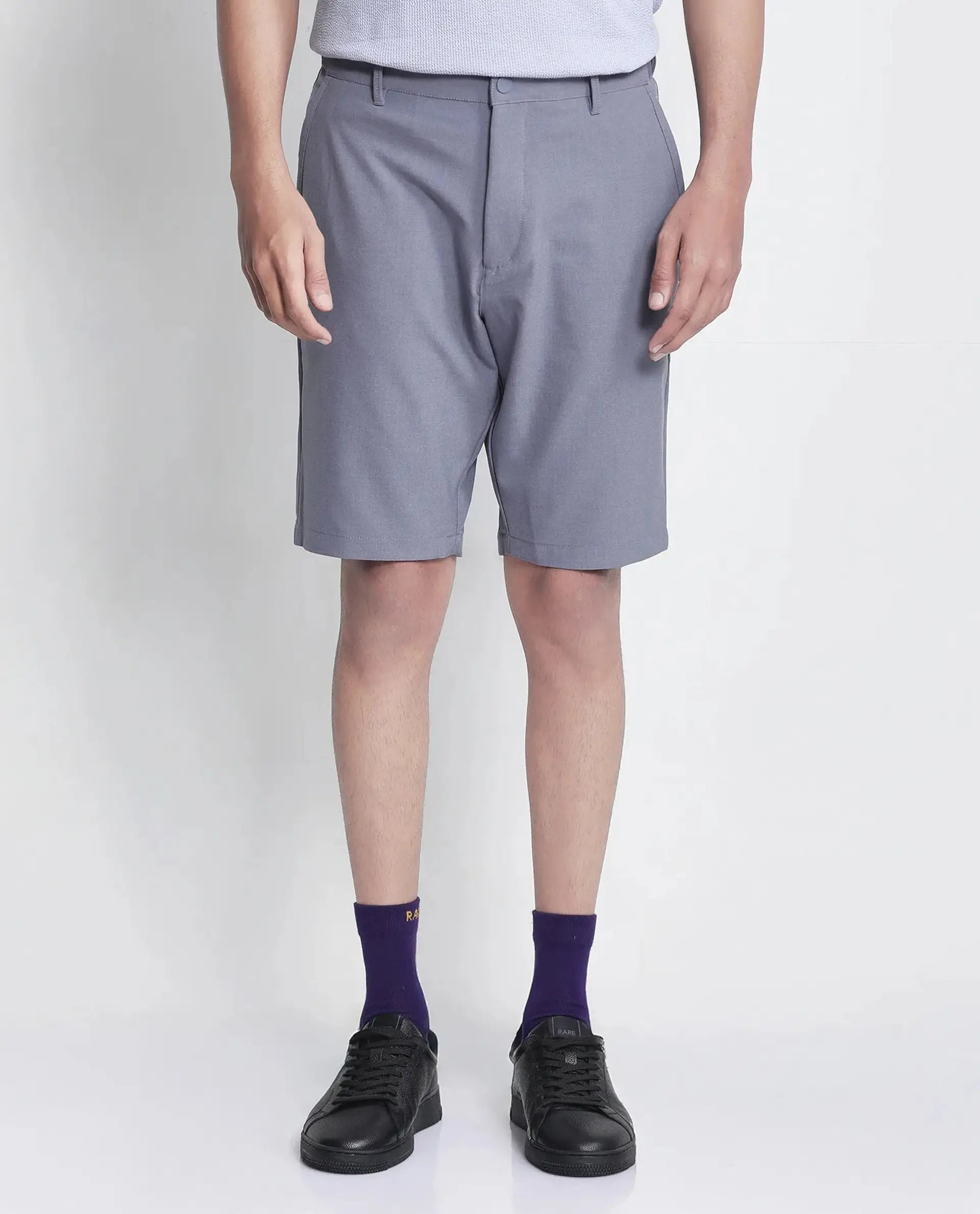 Rare Rabbit Men's Drivo Dusky Purple Polyester Blend Plain Regular Fit Shorts