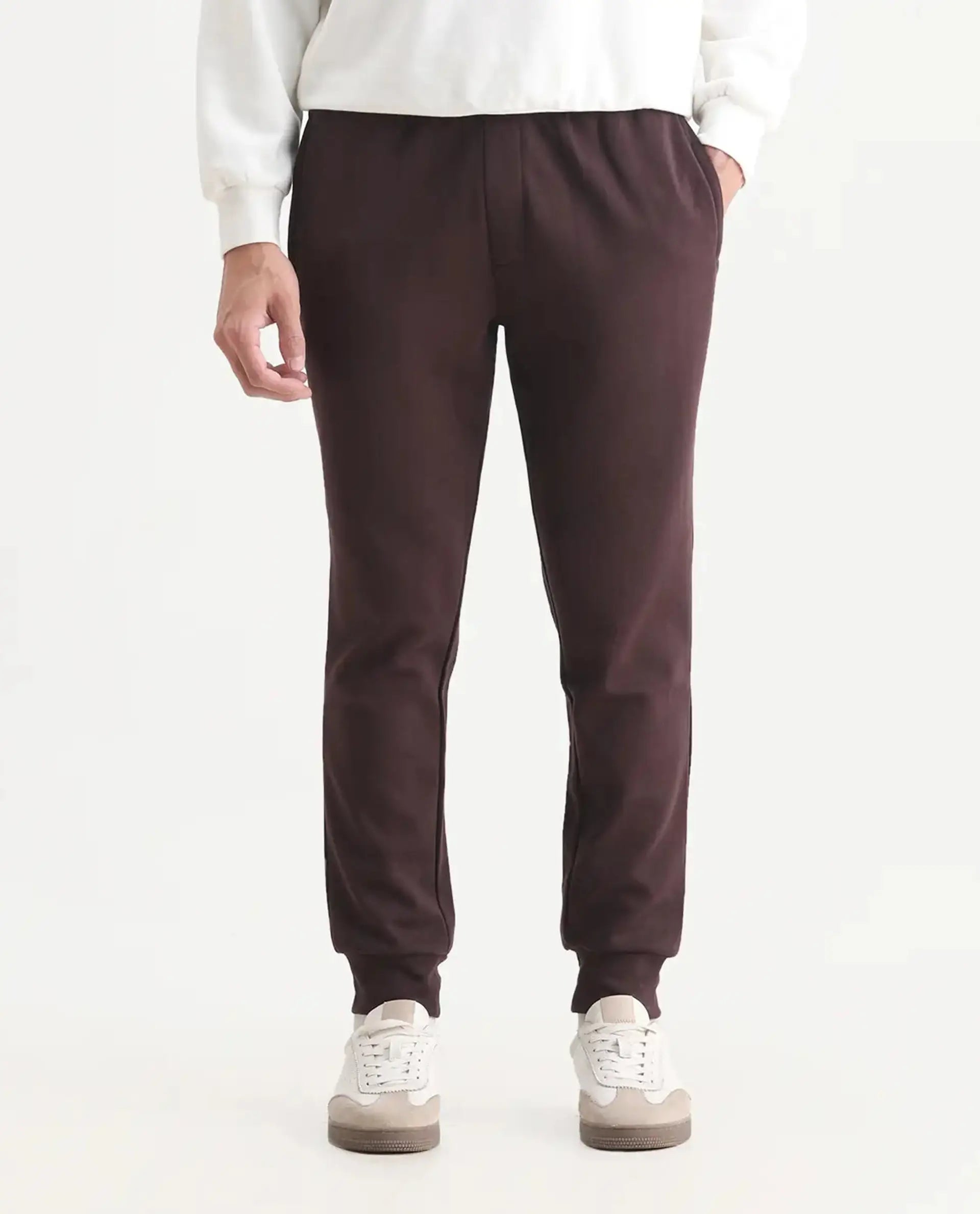 Rare Rabbit Men's Elo Maroon Cotton Plain Regular Fit Joggers