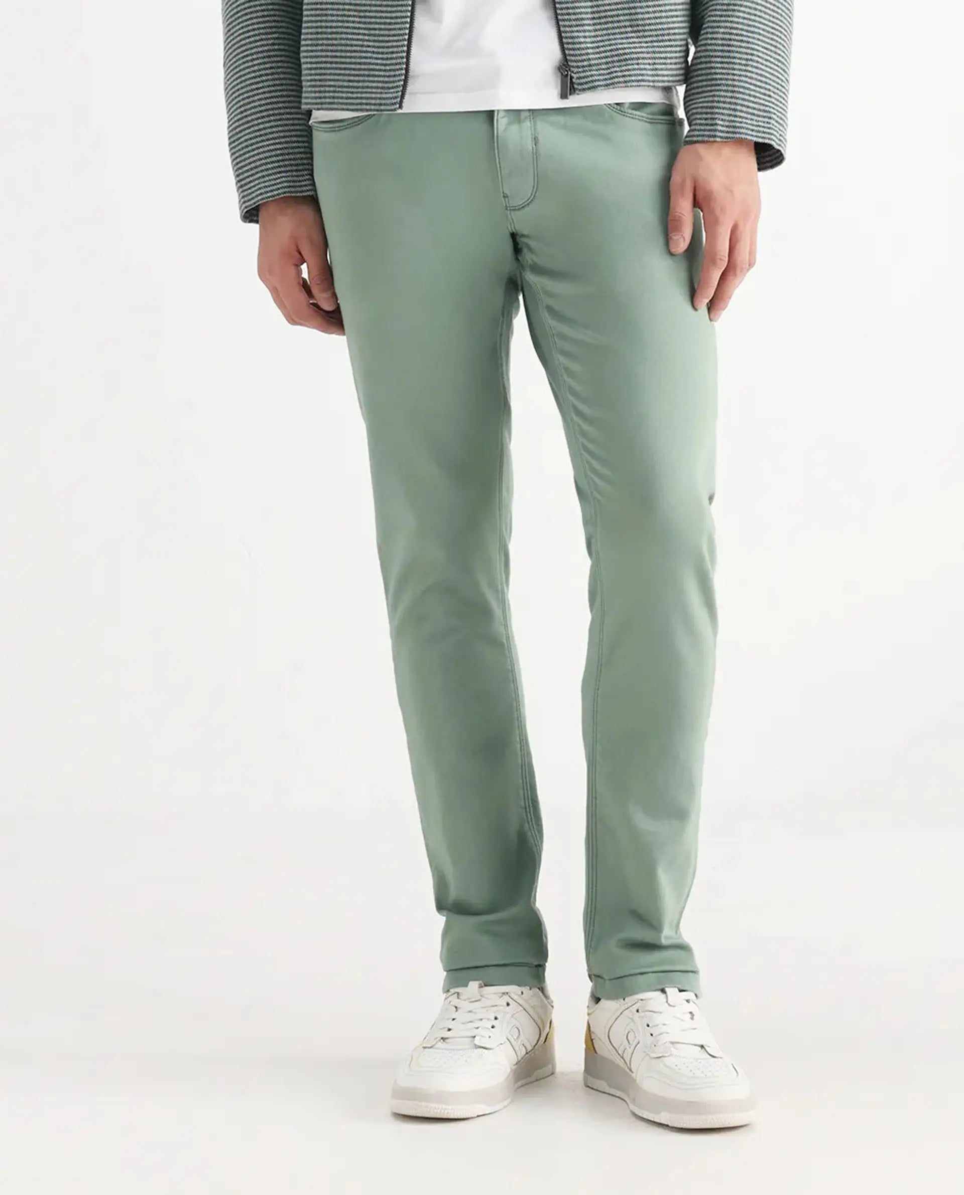 Rare Rabbit Men's Essen Light Green Cotton Plain Hawk Slim Fit Jeans