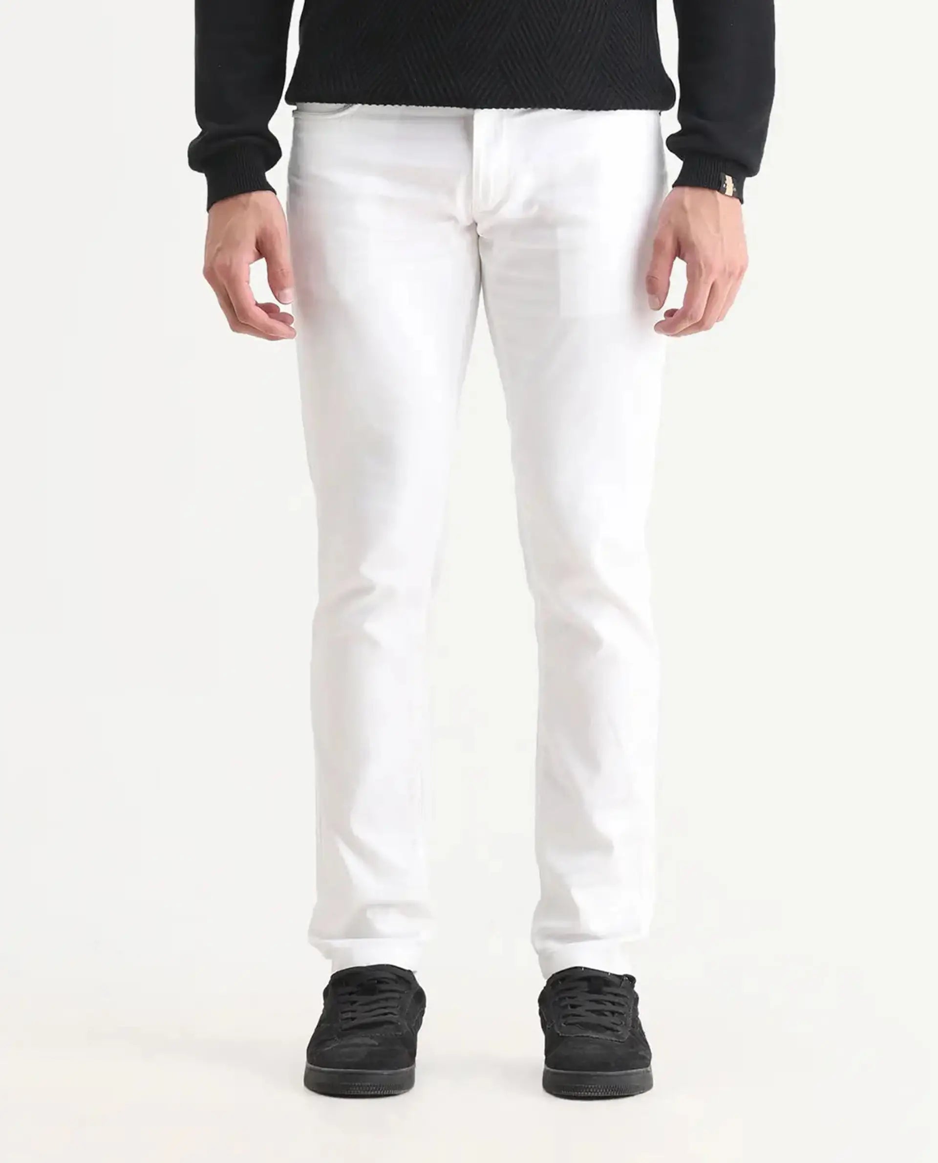 Rare Rabbit Men's Expore White Linen Blend Plain Regular Fit Trouser