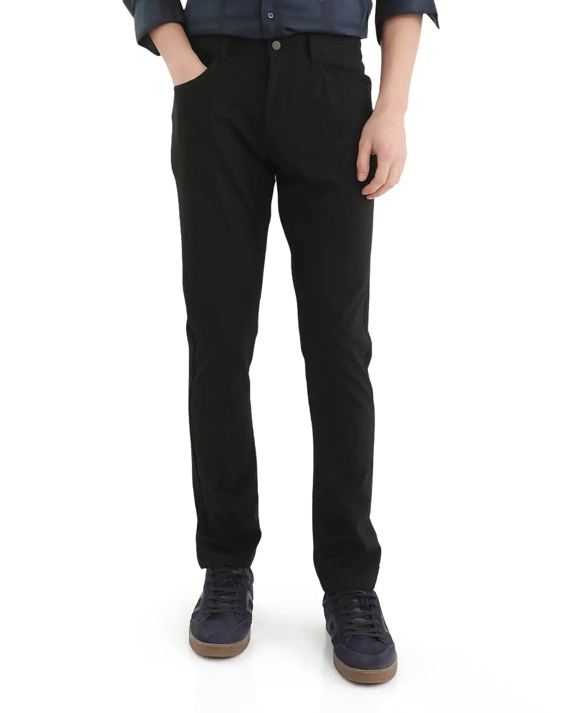 Rare Rabbit Men's Polyester Blend Plain Regular Fit Trouser